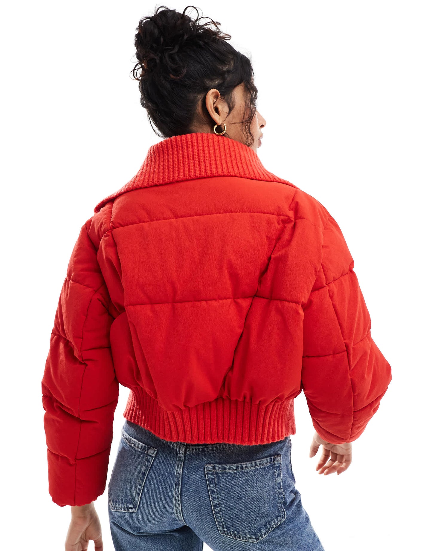 Cotton On puffer jacket with knitted collar in crimson red