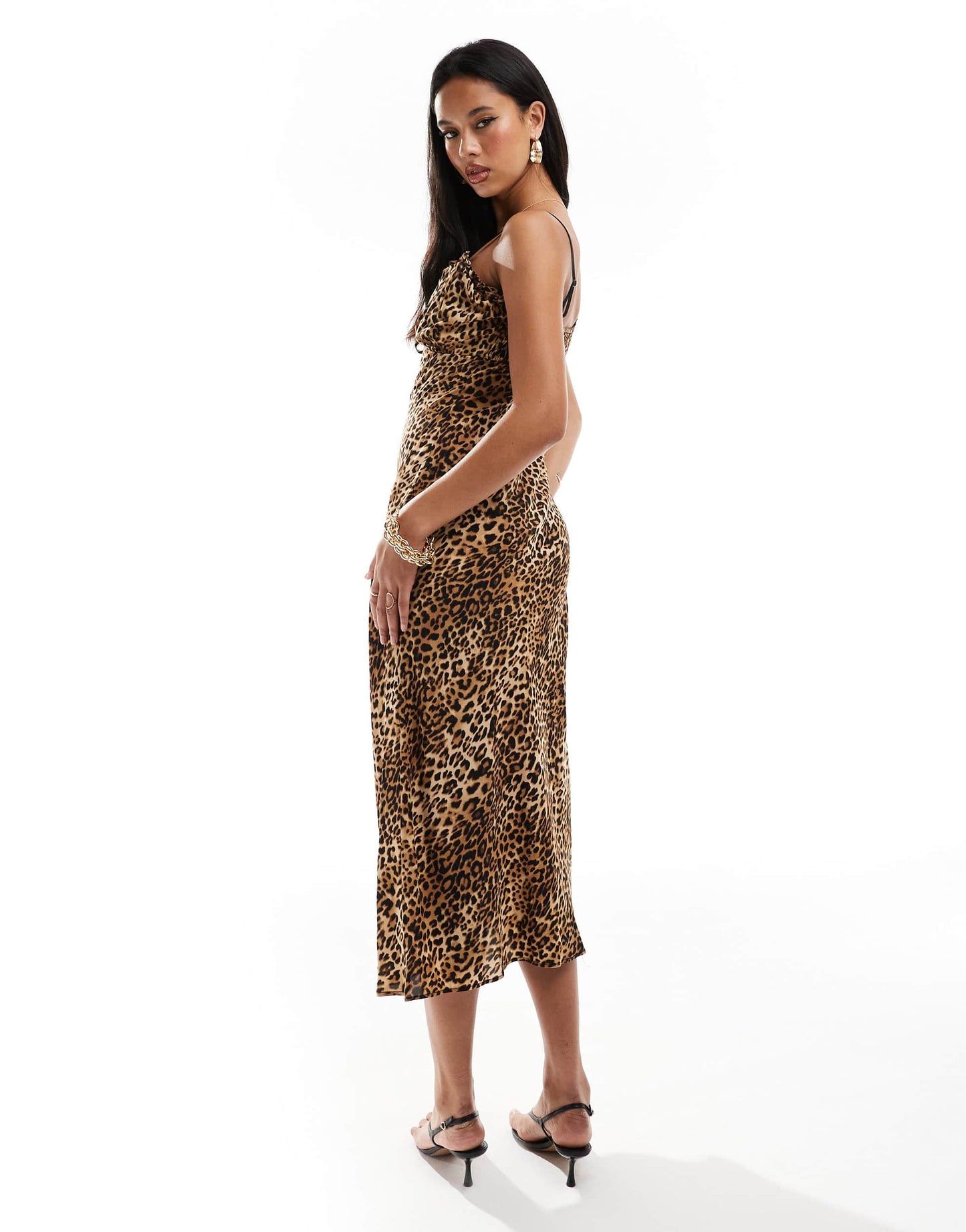 River Island strappy maxi slip dress in leopard print