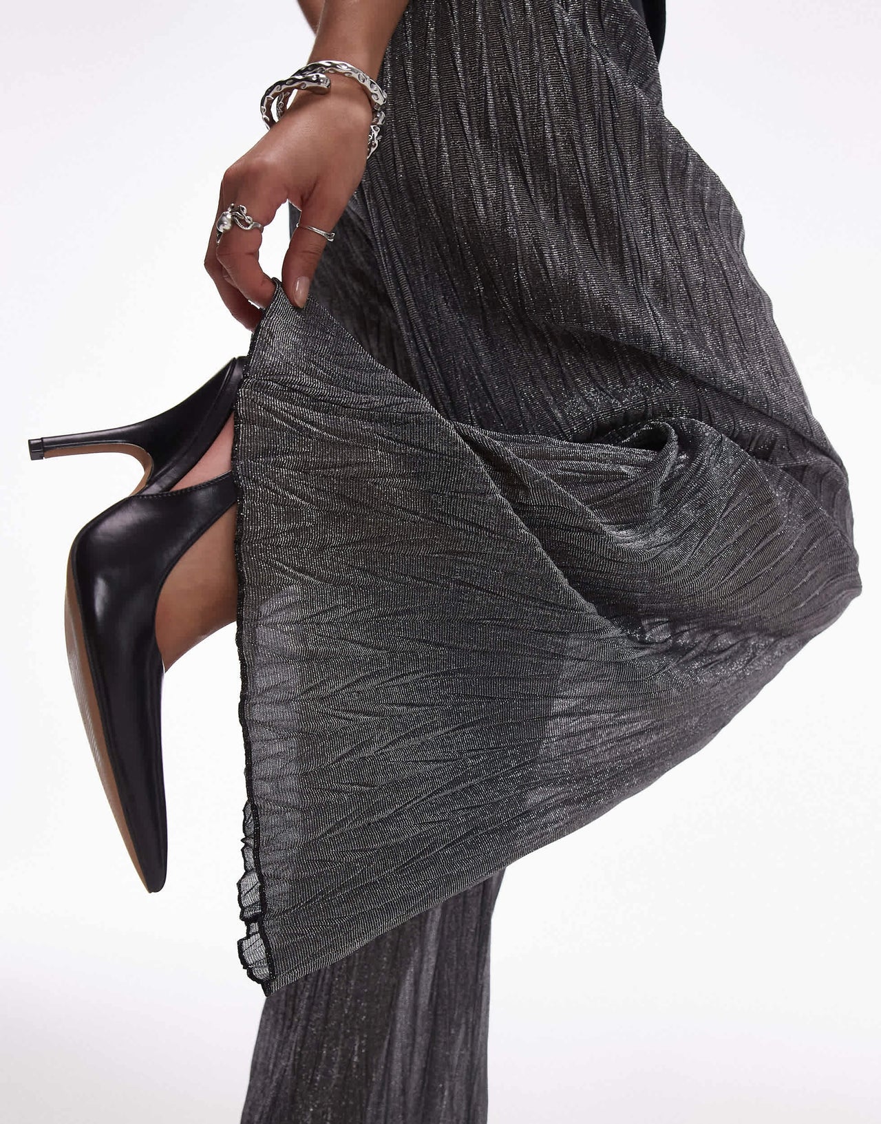 Topshop wide leg metallic sheer trousers in black and silver