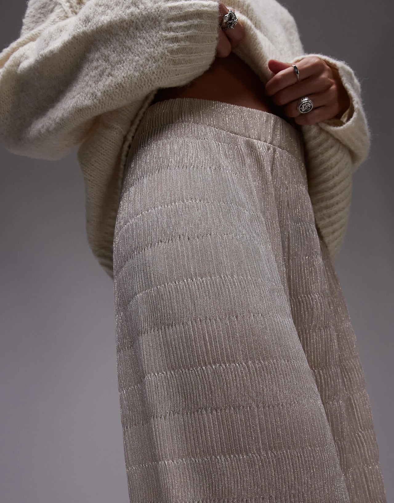 Topshop sheer metallic crinkle trouser in gold