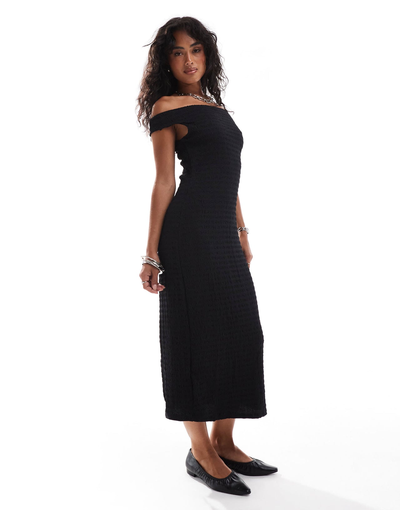 Mango bardot midi dress in black