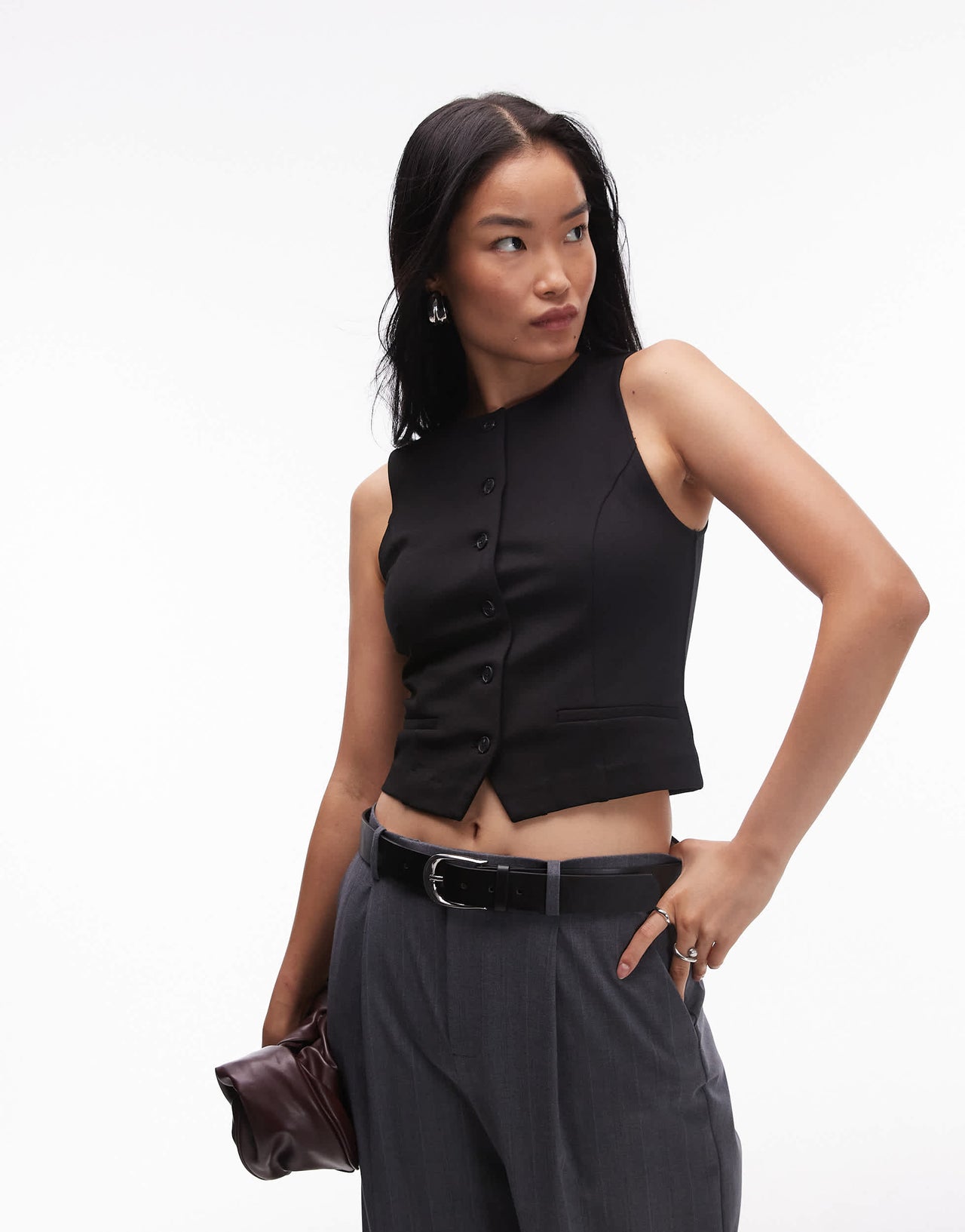 Mango button front waistcoat in black