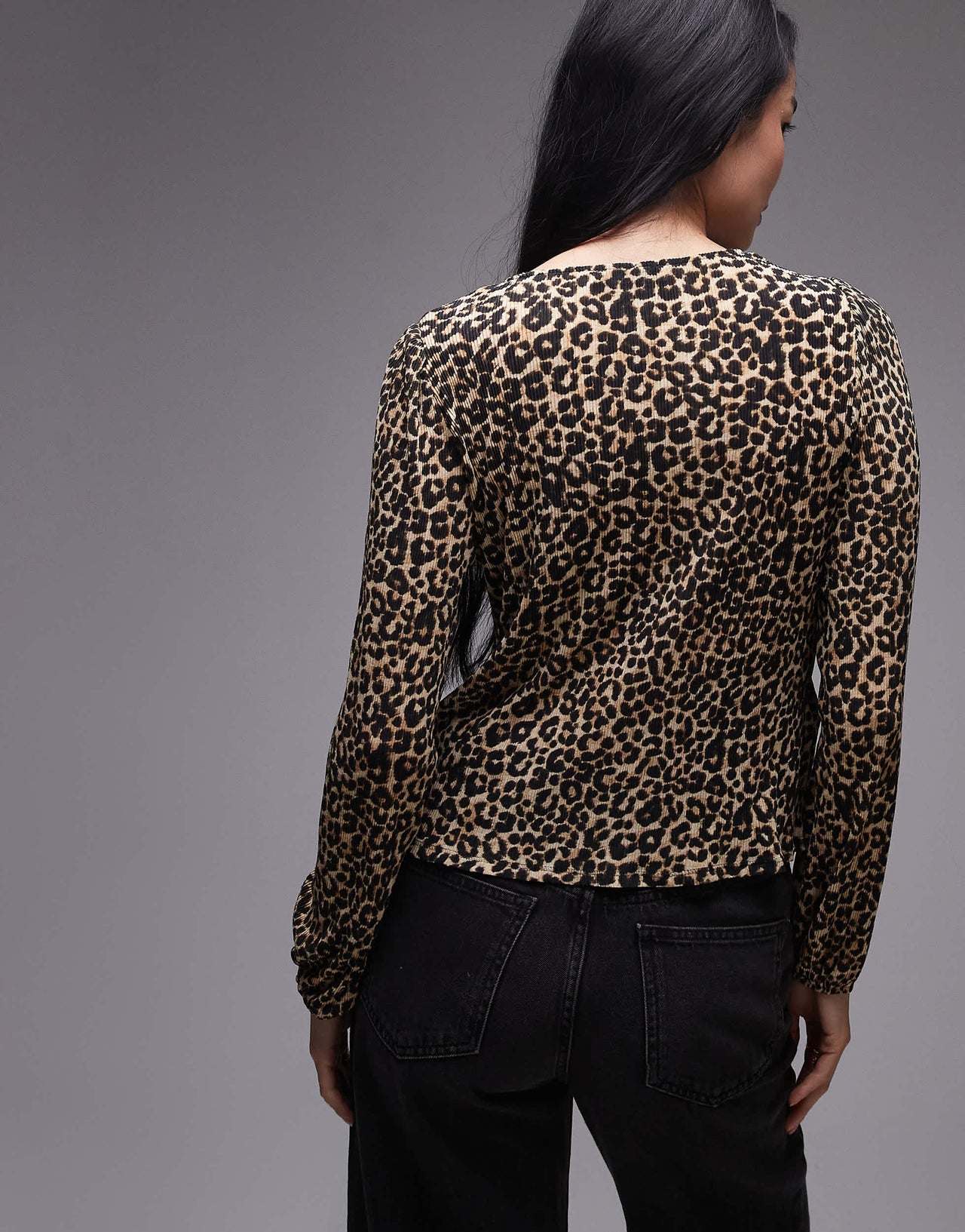 Mango v neck mini leopard print top in brown