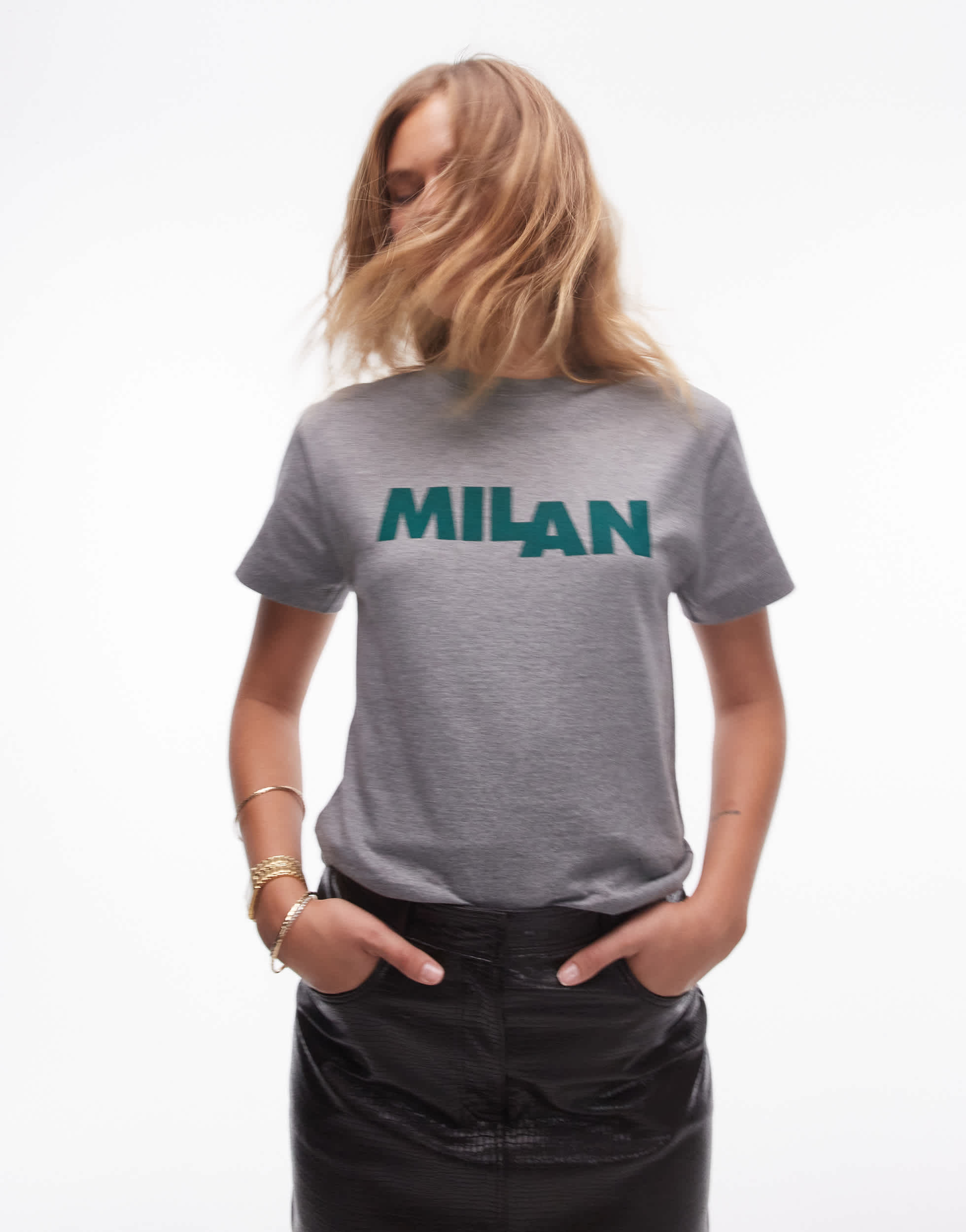 Topshop Milan boxy graphic tee in grey marl