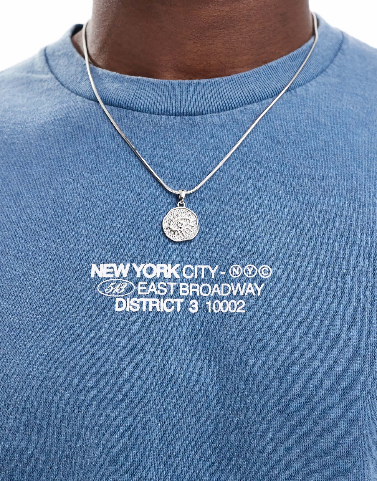 ASOS DESIGN oversized t-shirt with city text chest and back print in washed blue