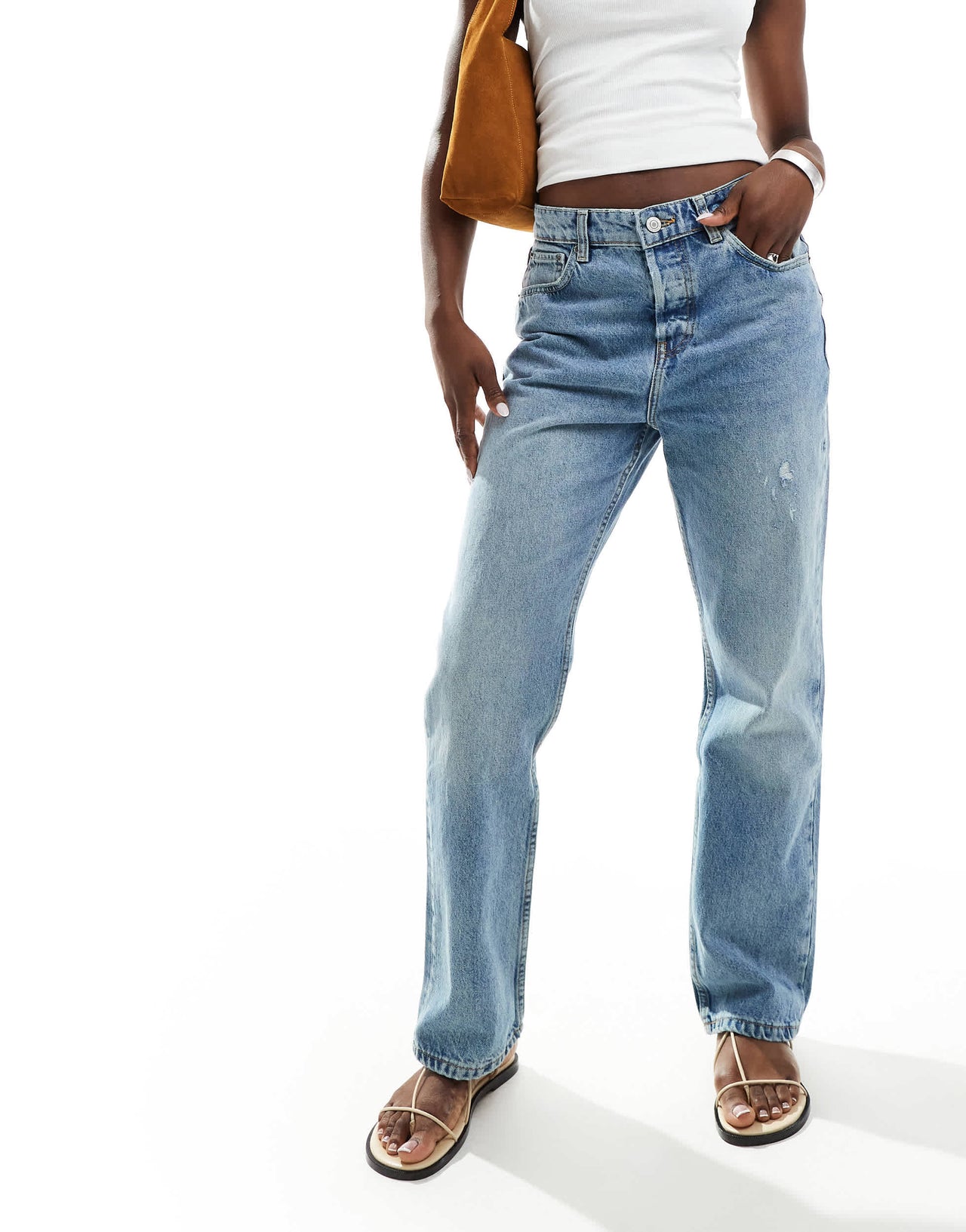 Mango Millie slimmer straight leg jeans in light blue