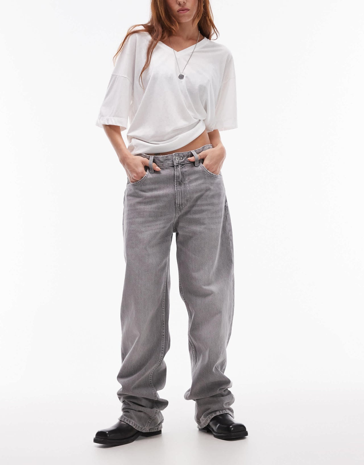 Mango mid rise straight leg jeans in light grey wash