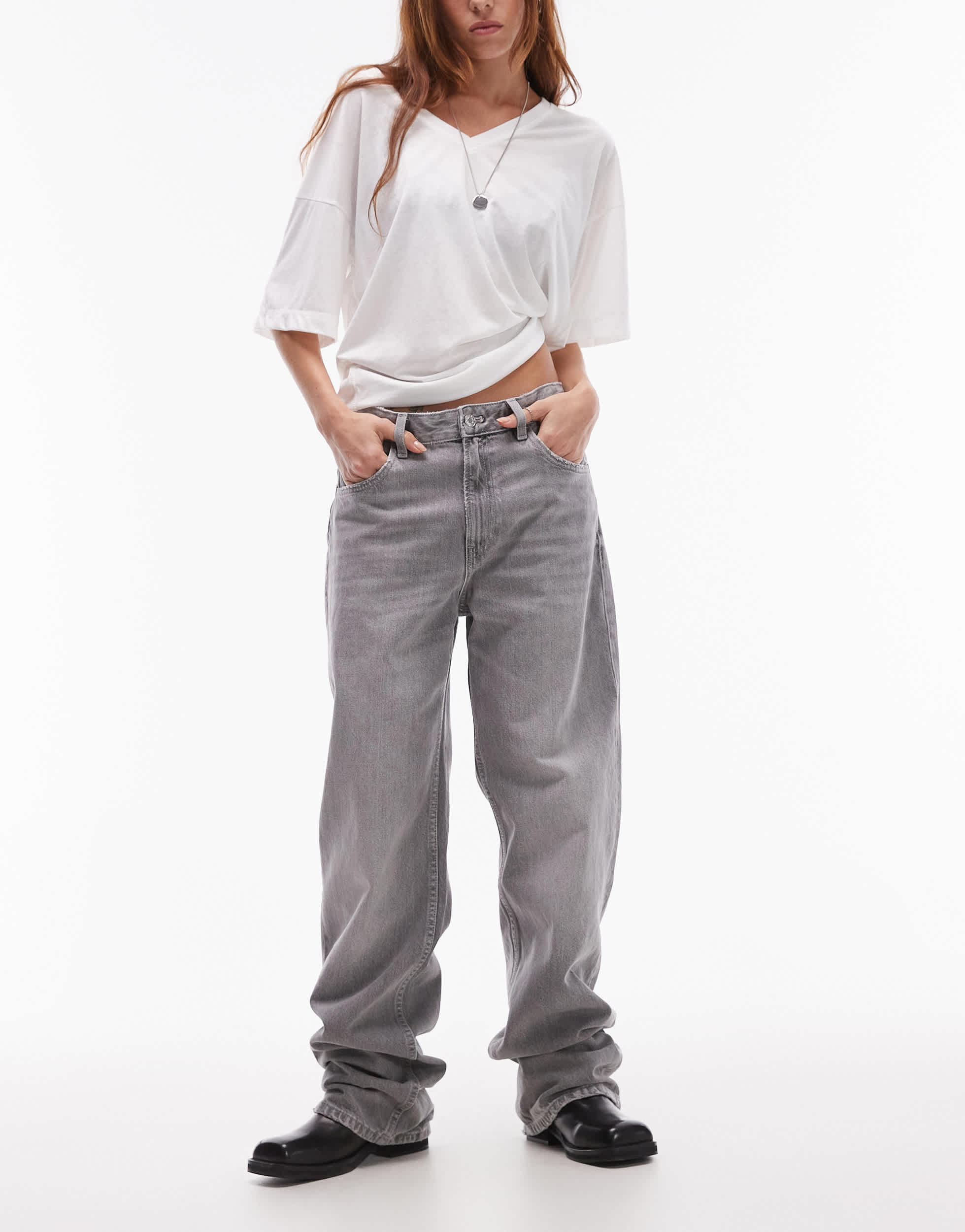 Mango mid rise straight leg jeans in light grey wash