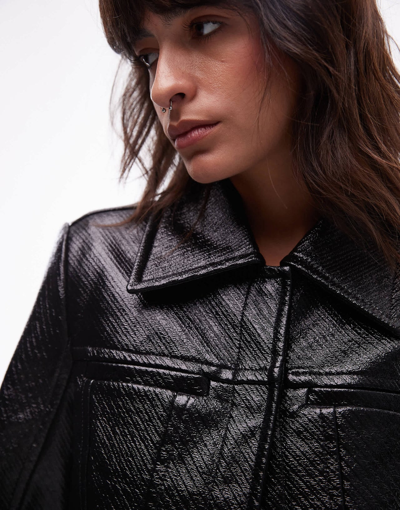 & Other Stories co-ord patent jacket with houndstooth lining in black