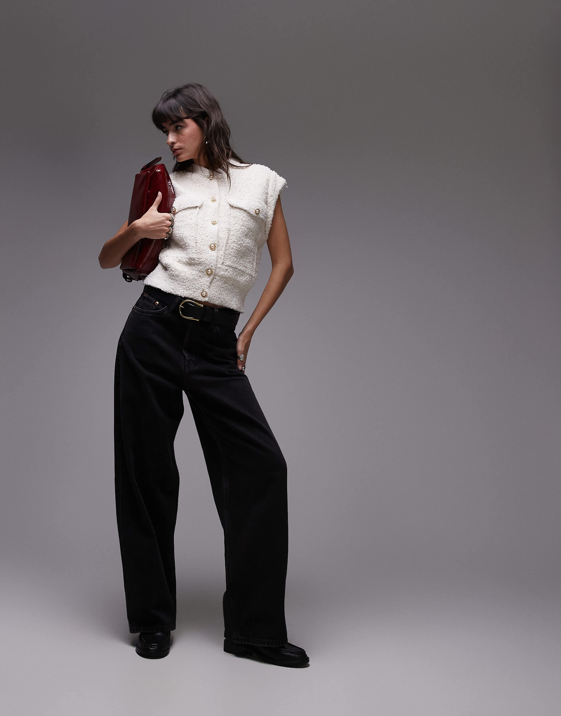 Mango button through sleeveless waistcoat in white