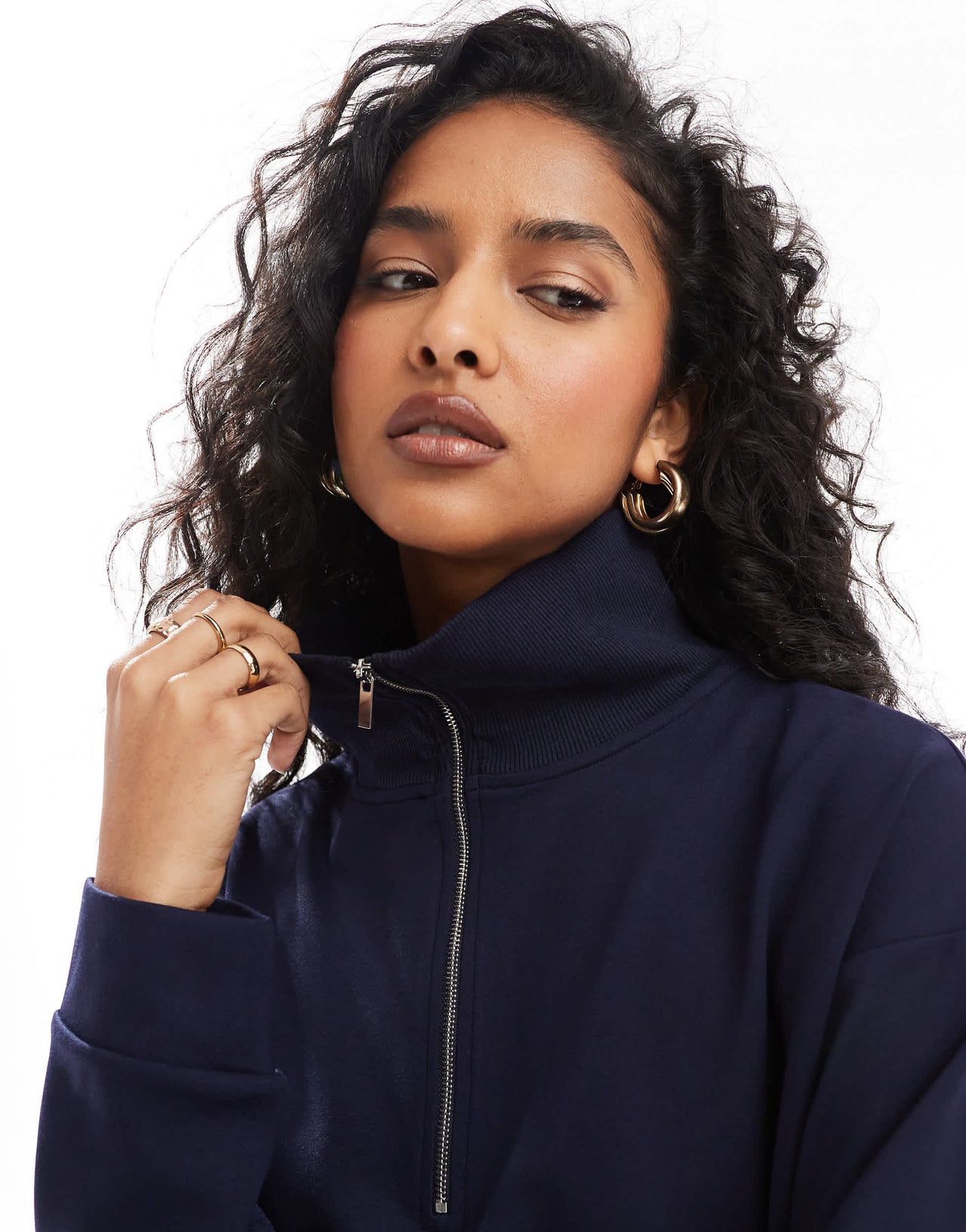 Mango high neck half zip sweat in navy
