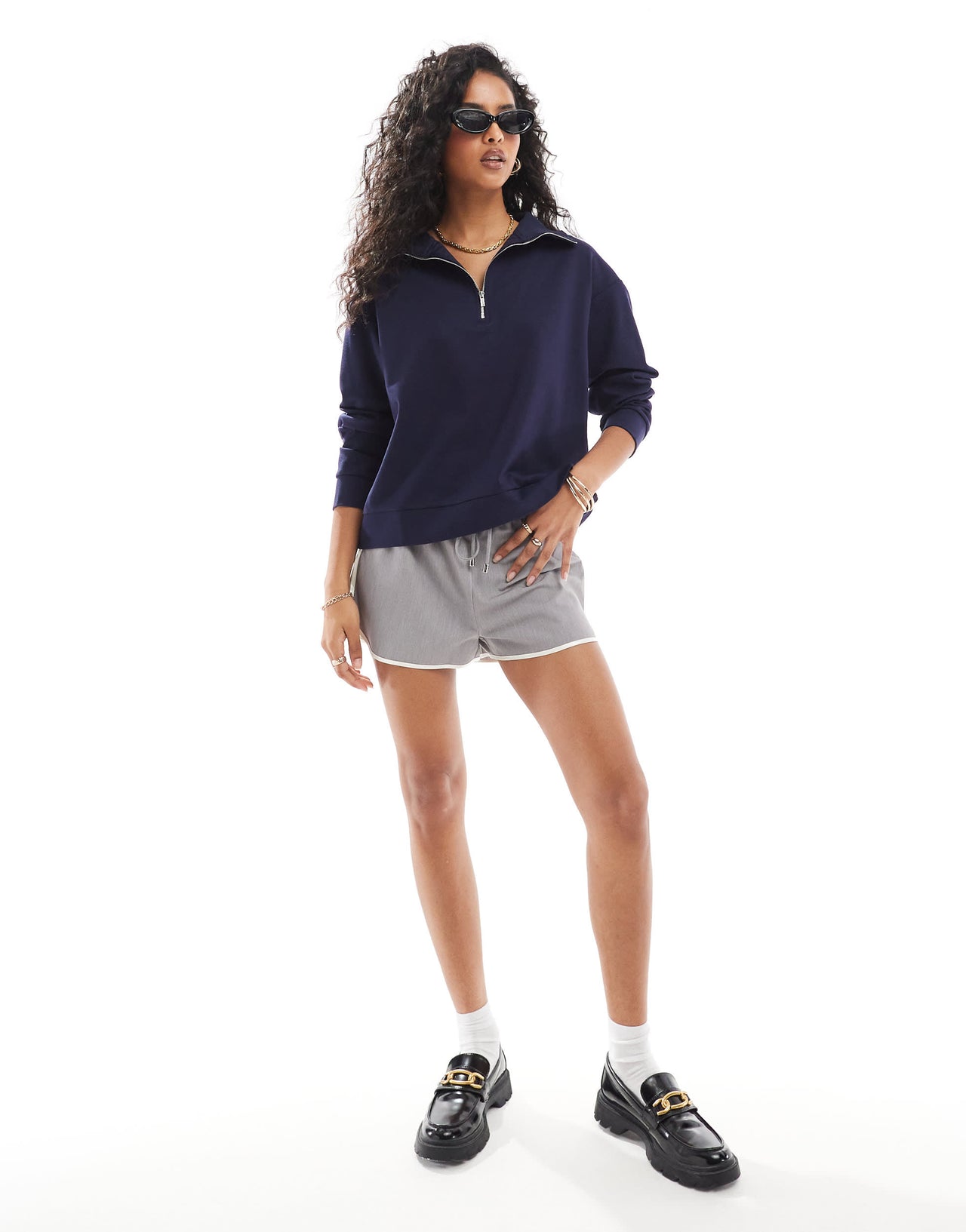 Mango high neck half zip sweat in navy