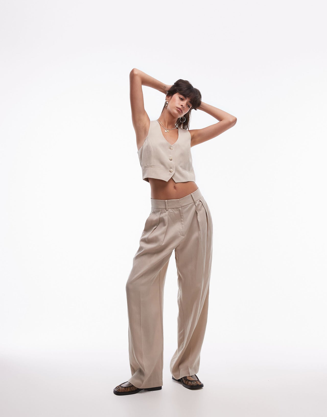 Mango mix waistcoat co-ord in light beige