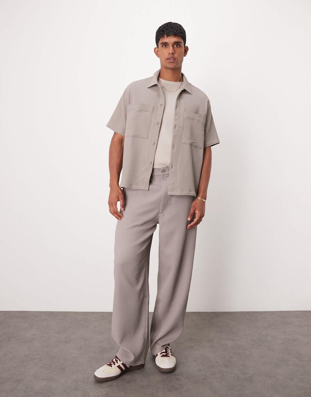 Bershka plisse pocket shirt co-ord in light brown