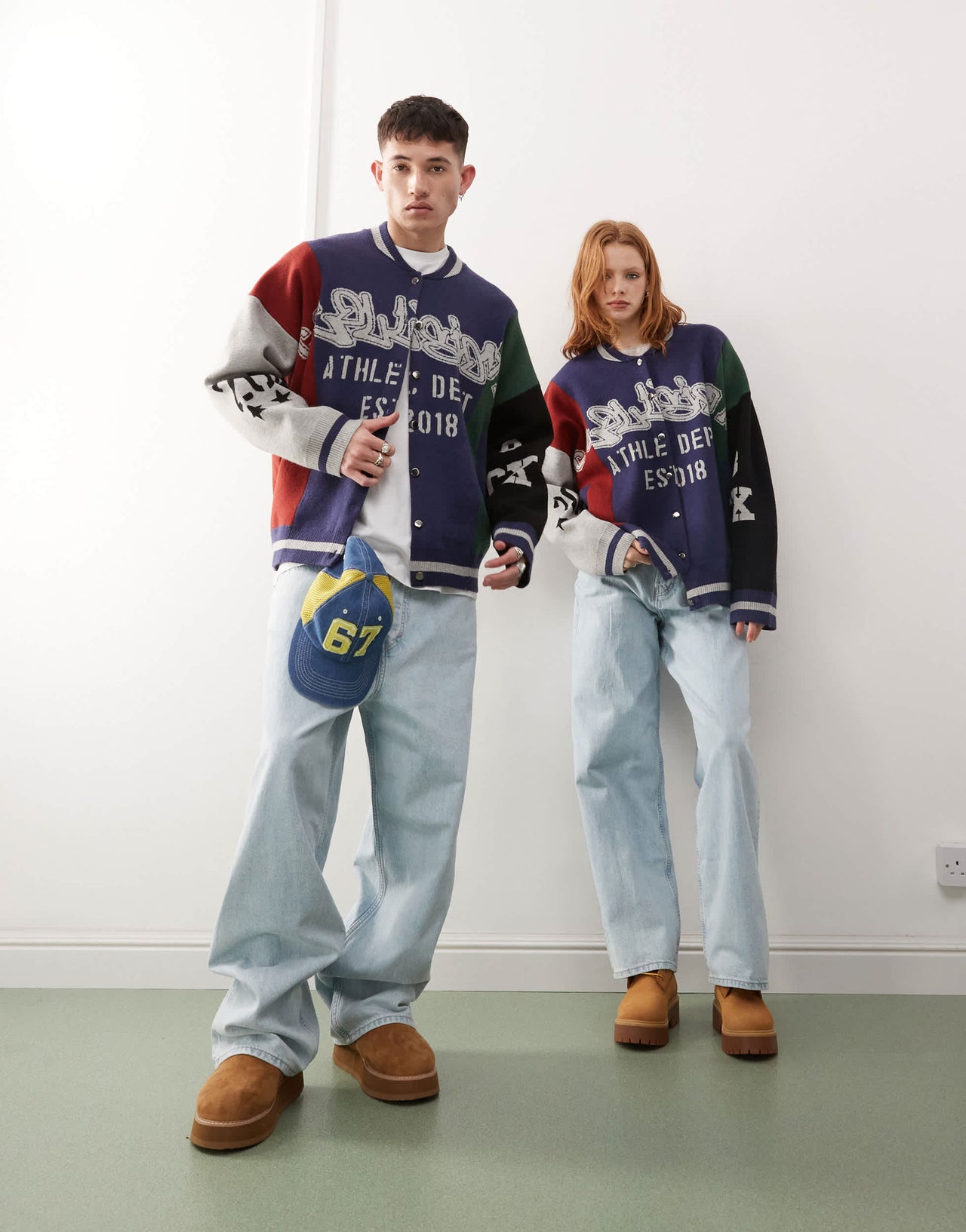 COLLUSION Unisex spliced bomber in navy