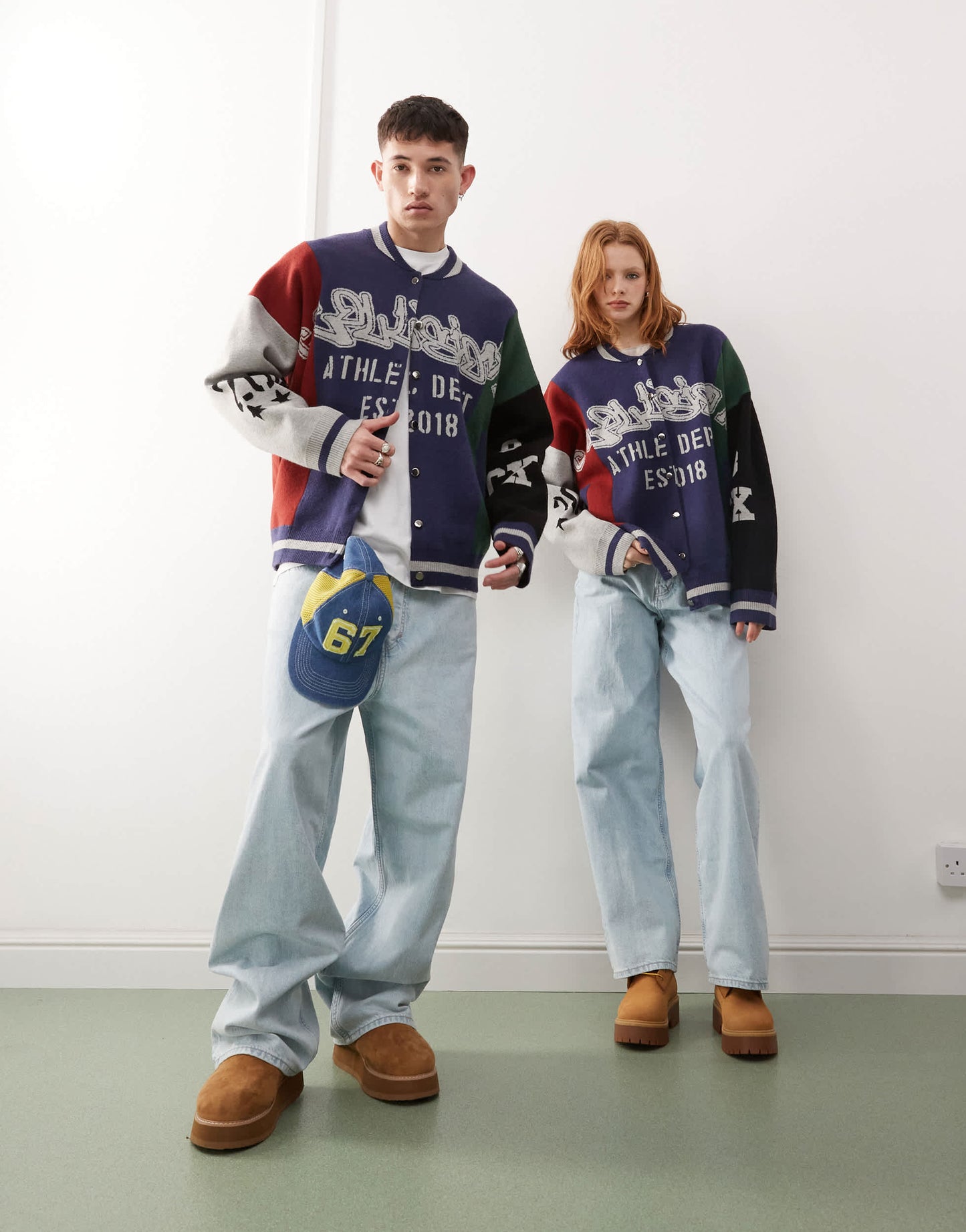 COLLUSION Unisex spliced bomber in navy