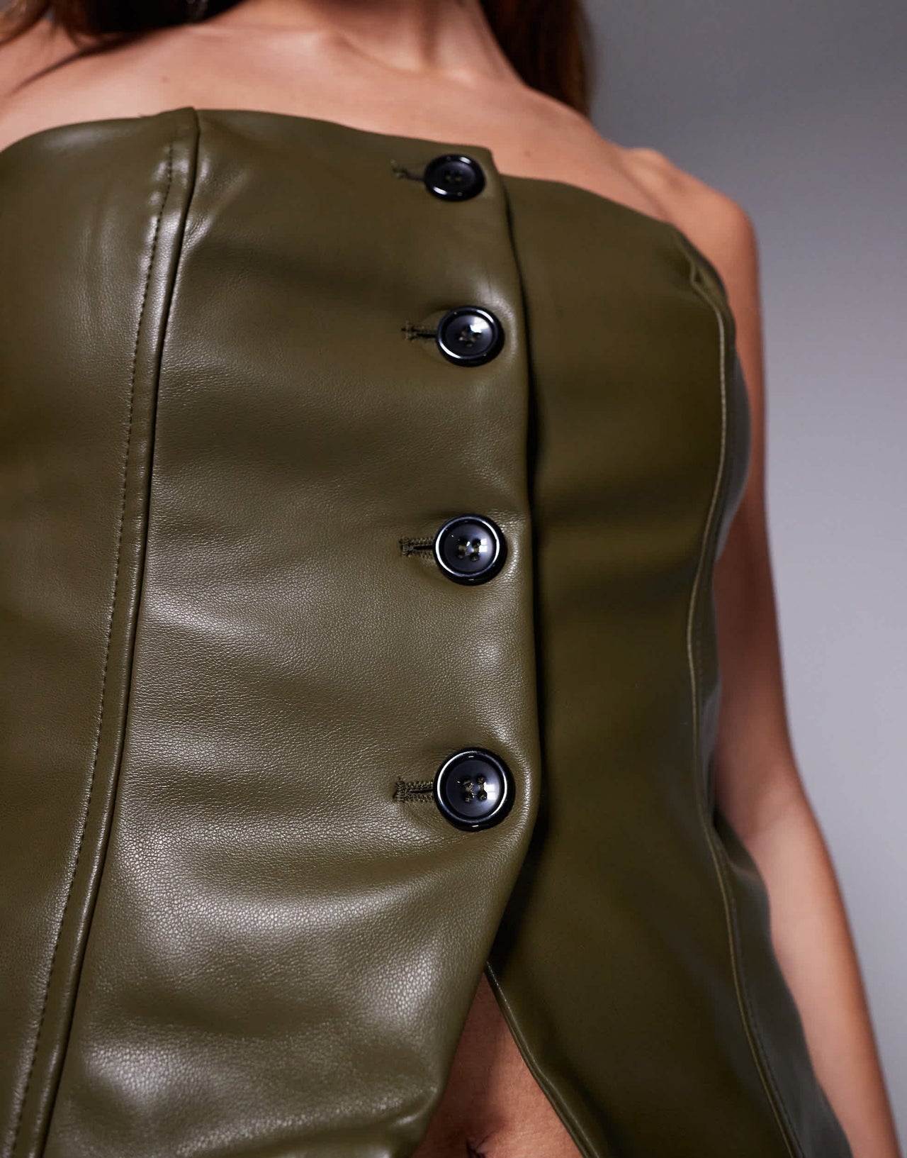 Kaiia exclusive leather look button through bandeau top co-ord in green