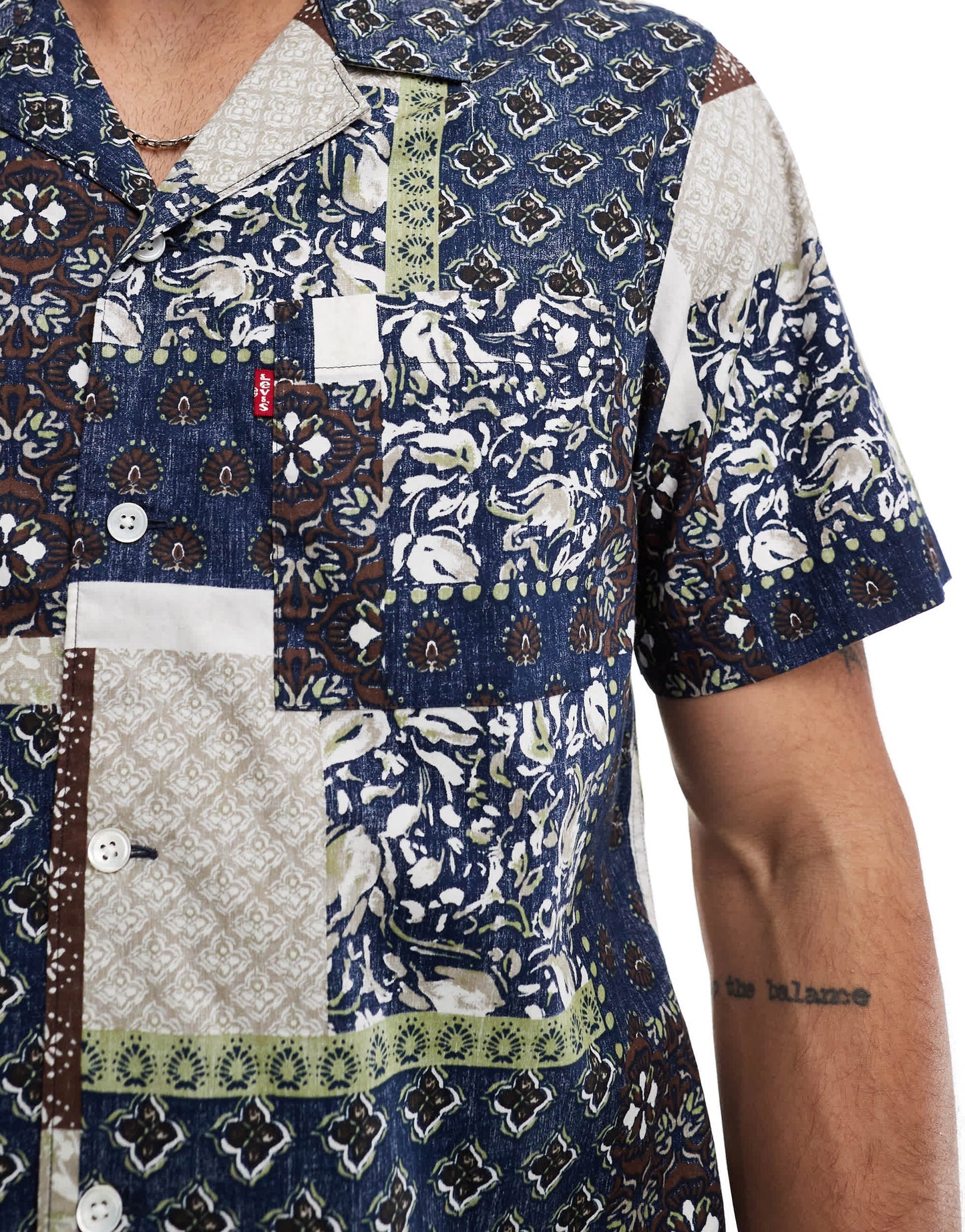 Levi's standard camp short sleeve revere collar patchwork print shirt in navy