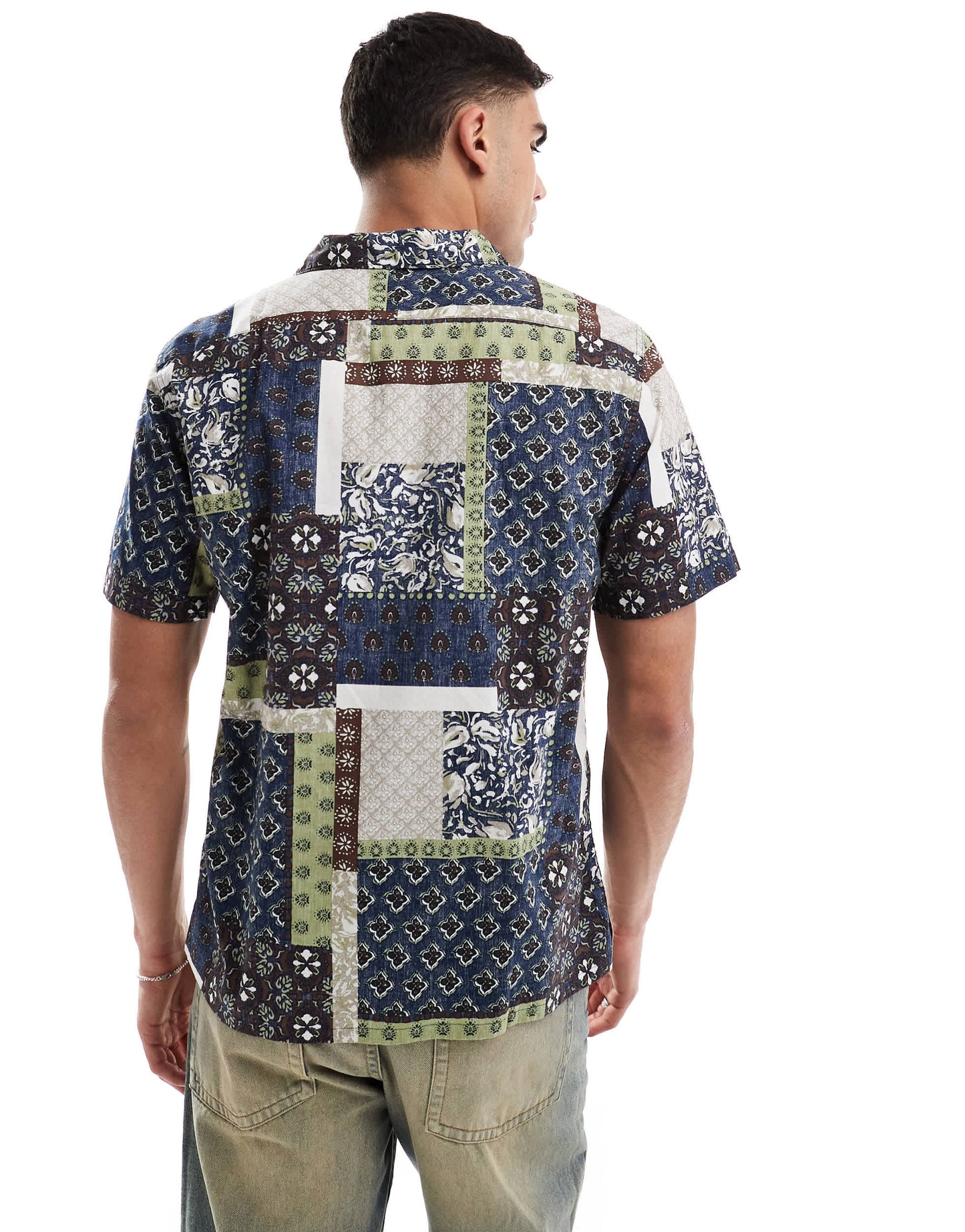 Levi's standard camp short sleeve revere collar patchwork print shirt in navy