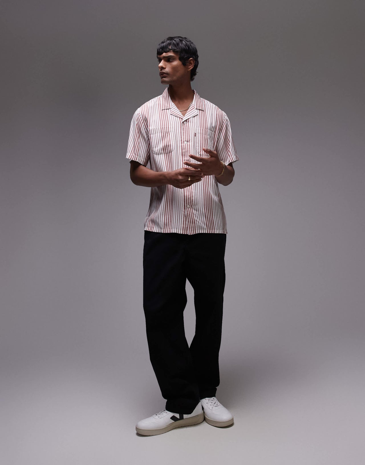 Levi's classic camper short sleeve revere collar stripe shirt in red