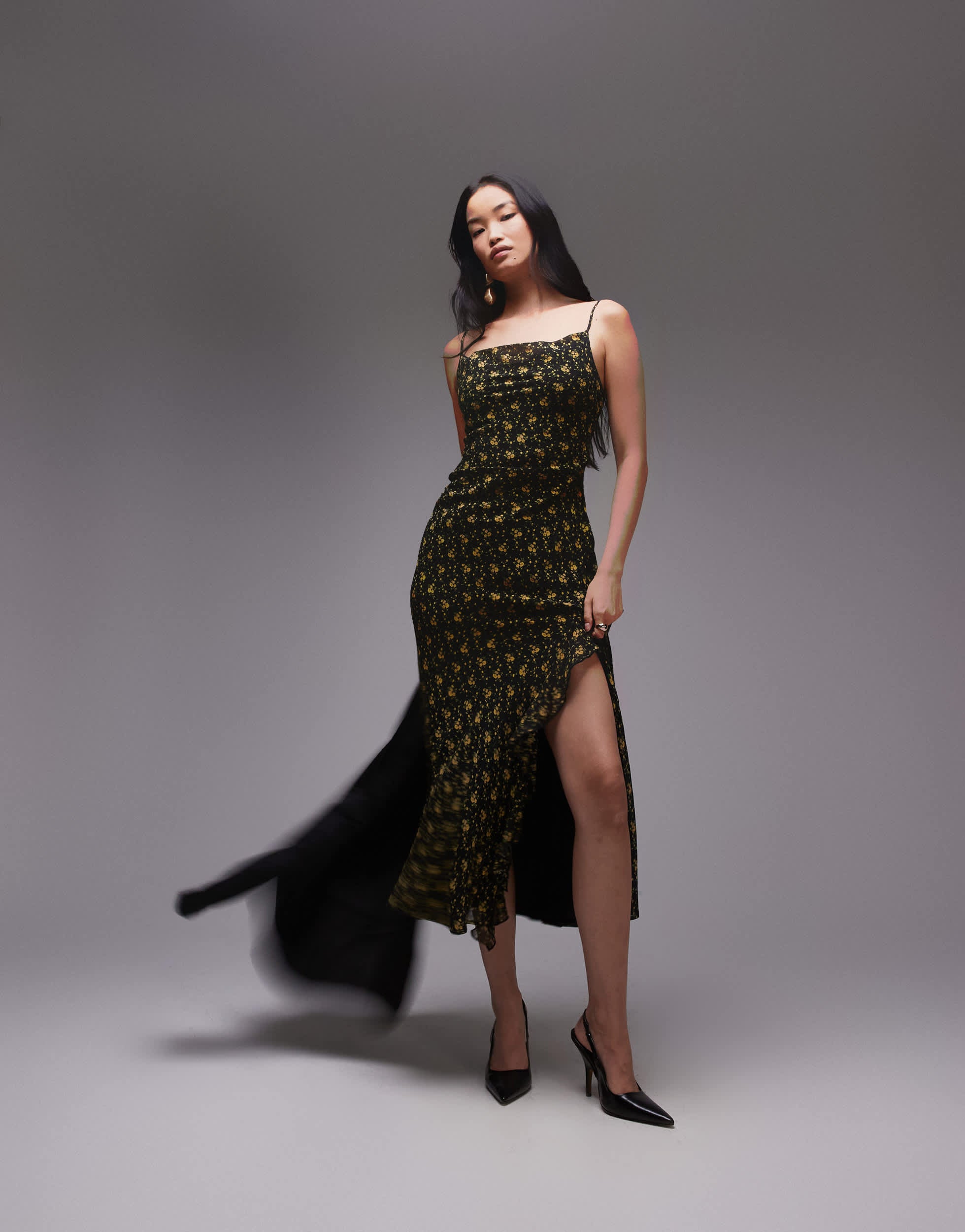 Topshop ruffle slip dress in vintage floral print