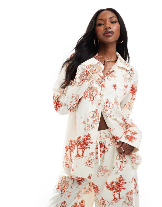 Heathe Alo printed shirt in cream with hand drawn print co-ord