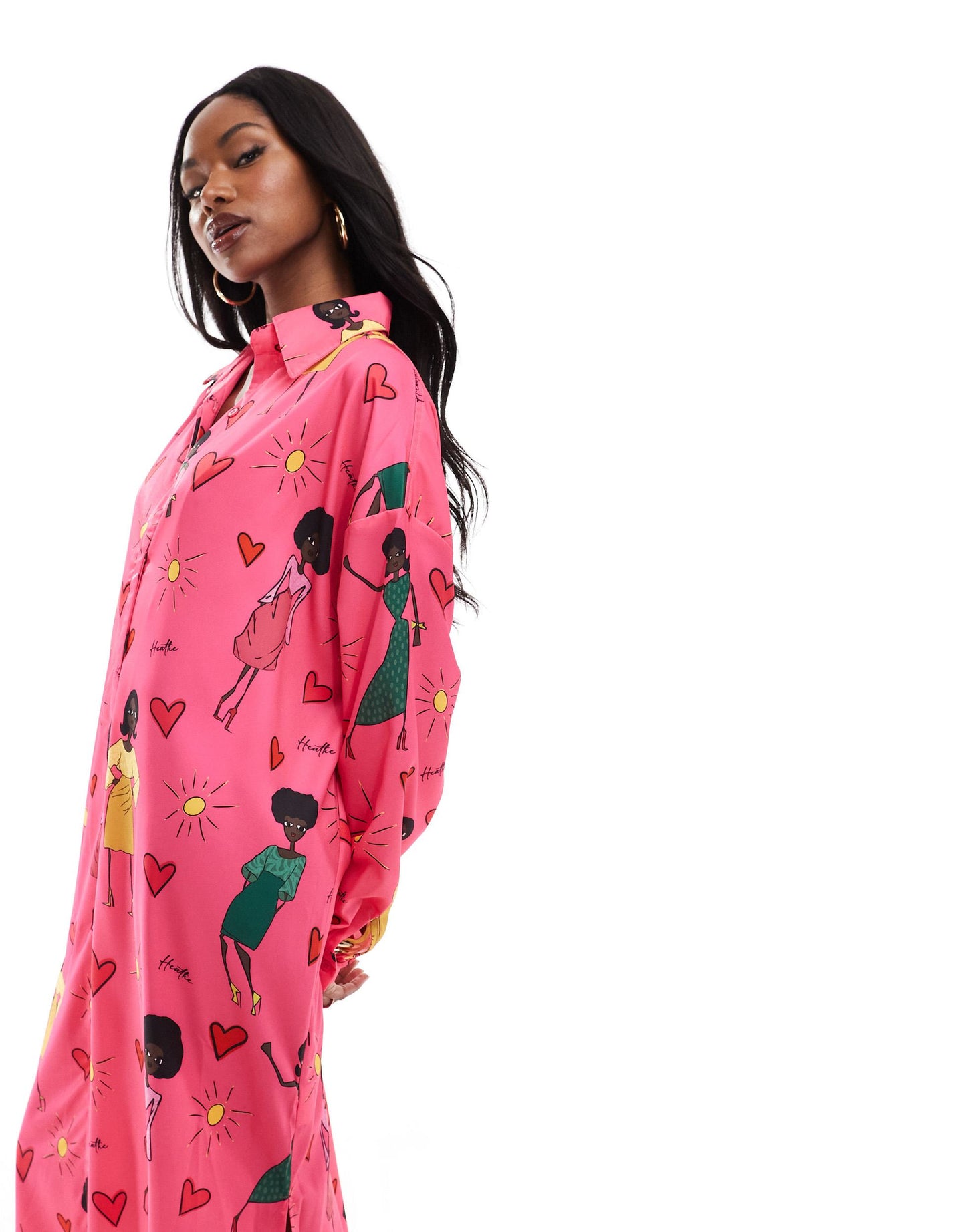 Heathe Ebi longline shirt dress in pink print