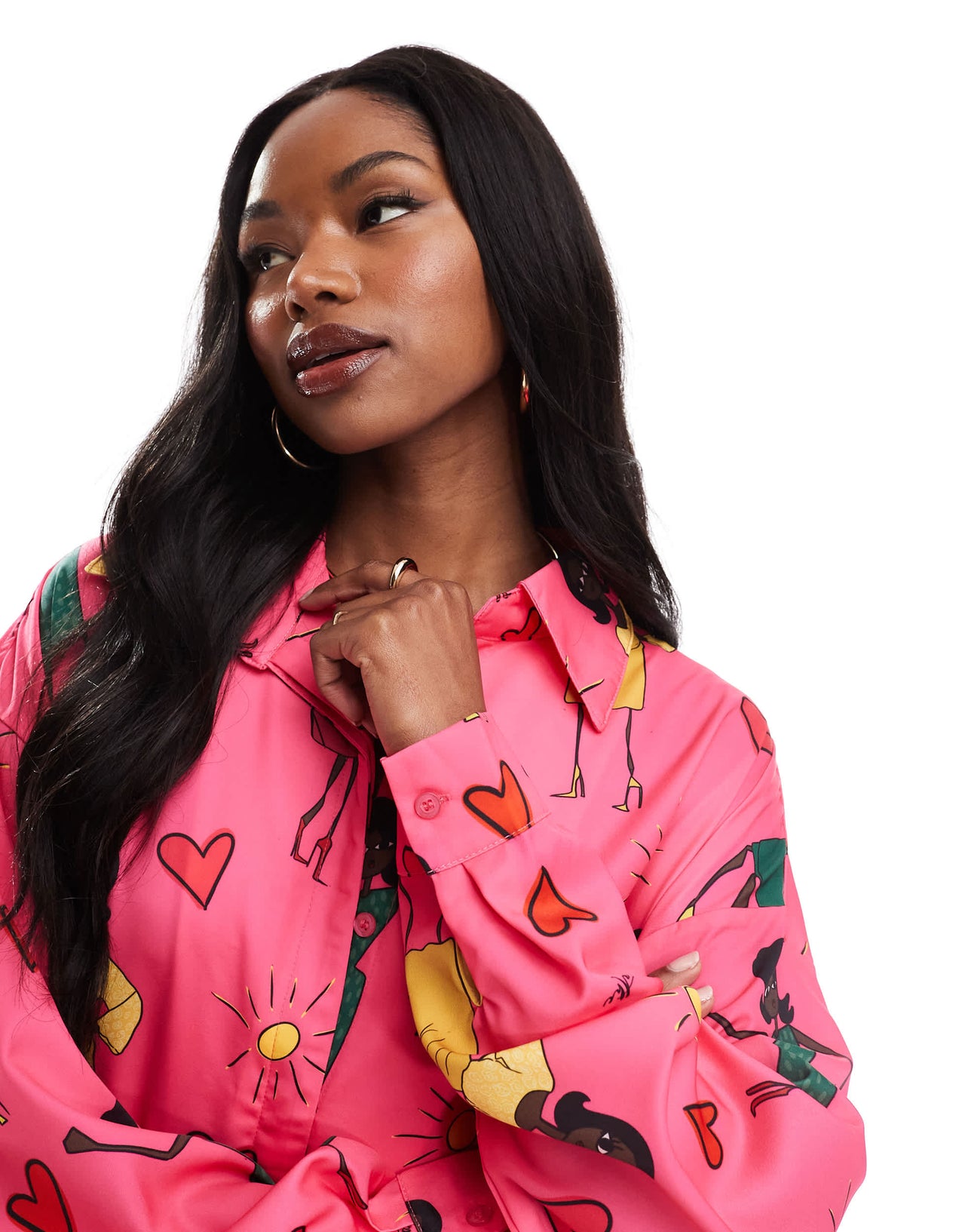 Heathe Ebi longline shirt dress in pink print