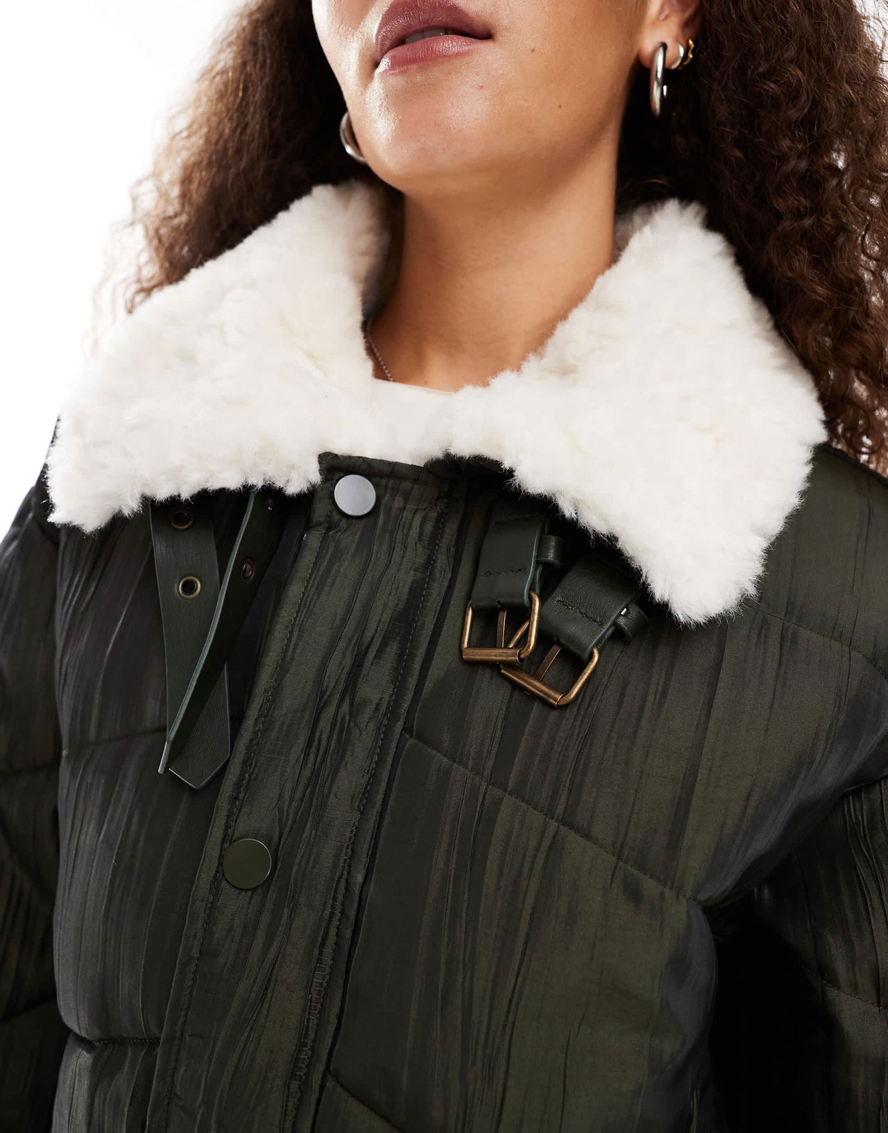 Urban Revivo iridescent high neck puffer jacket in deep green
