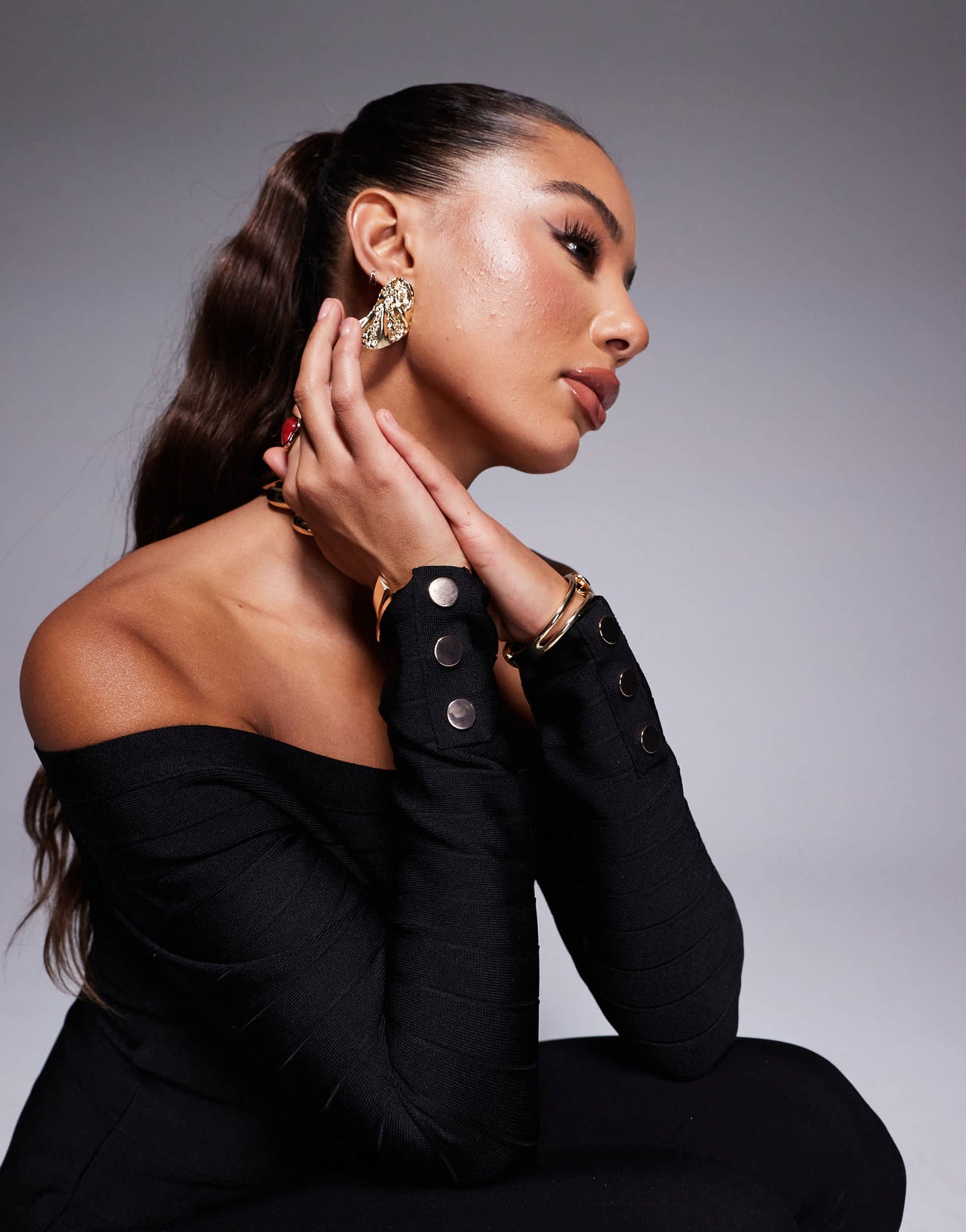 River Island ribbed bardot top with tipping detail in black