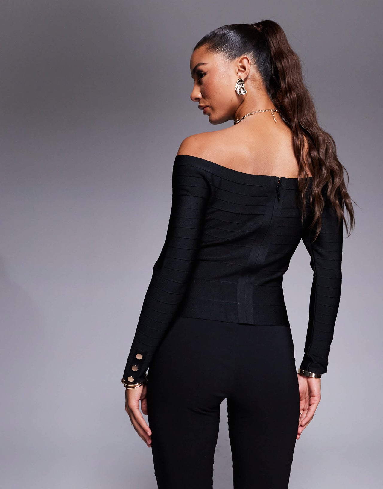 River Island ribbed bardot top with tipping detail in black