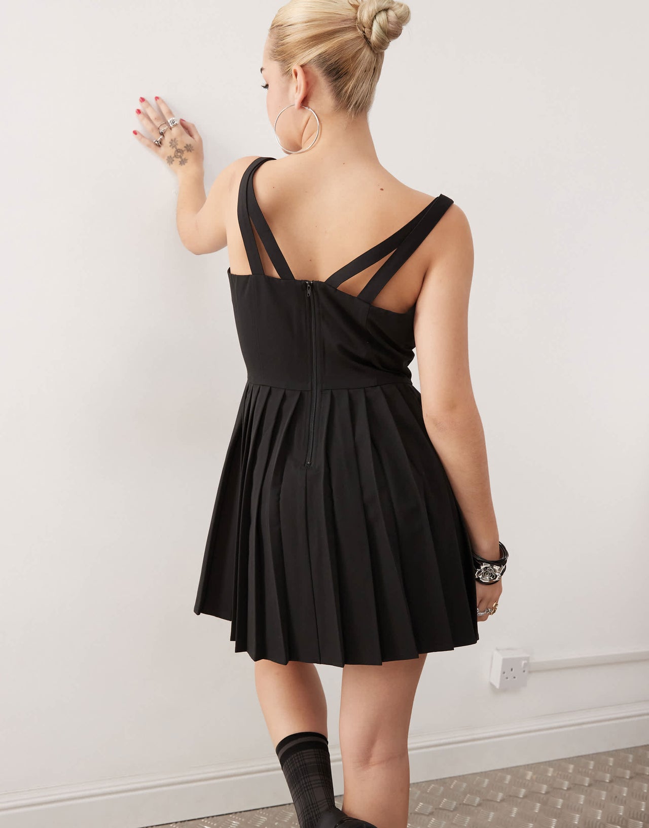 COLLUSION pinny mini dress with buckle detail in black