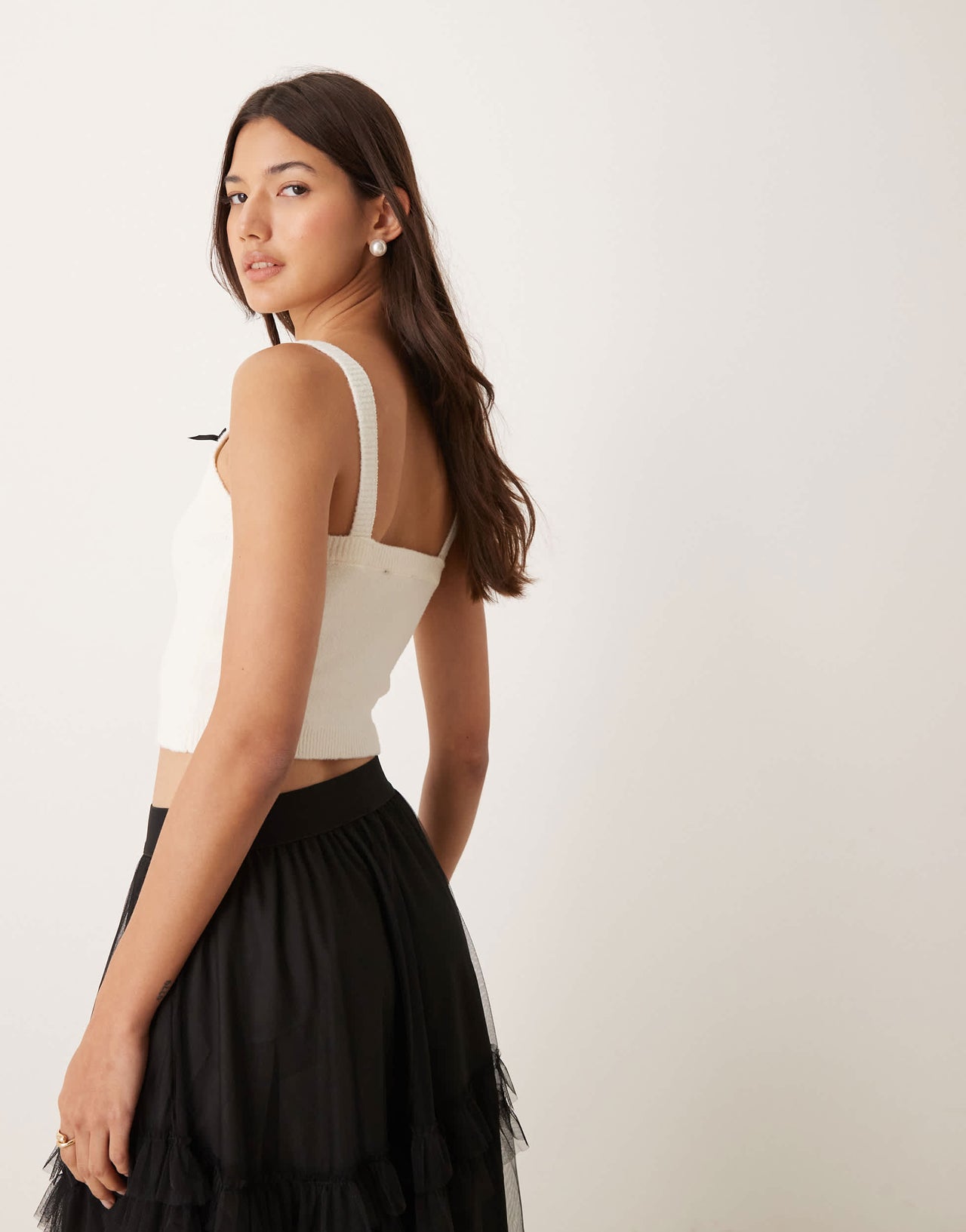 New Look co-ord fluffy bow vest in cream