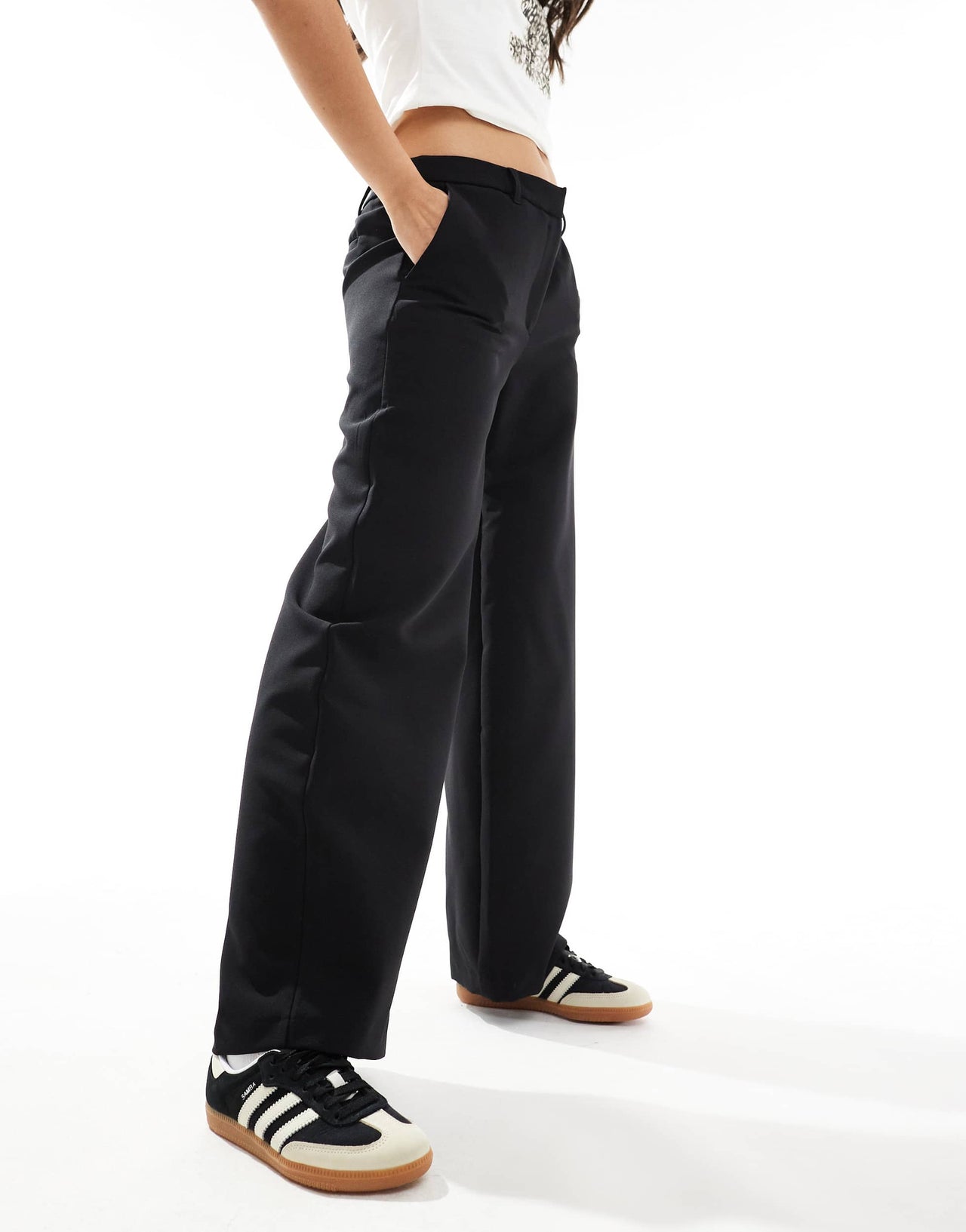 New Look low rise wide leg trousers in black