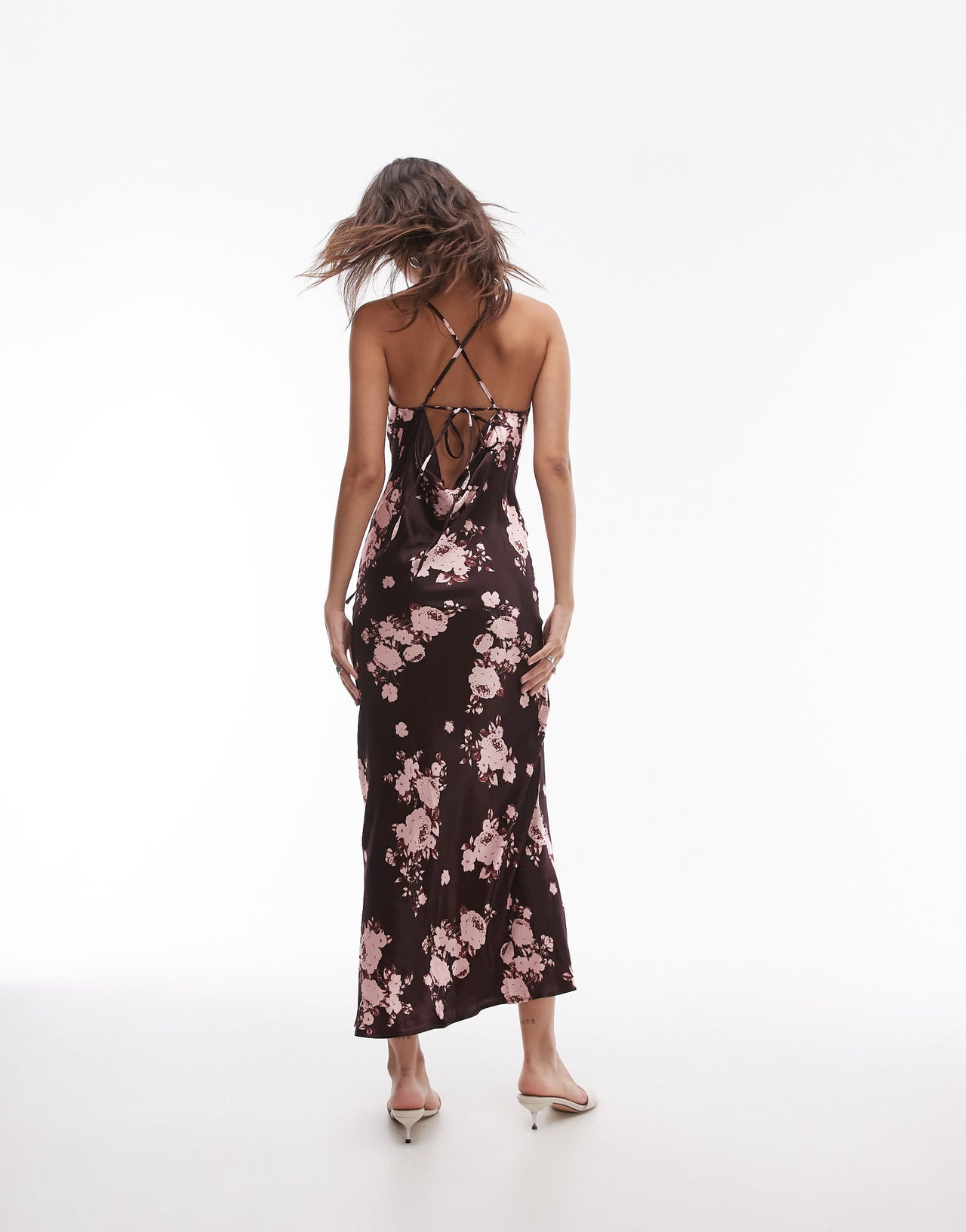 Topshop cowl slip midi dress in burgundy floral print