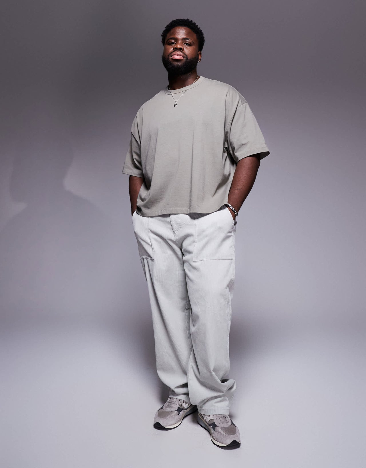 ASOS DESIGN baggy cord trousers in grey