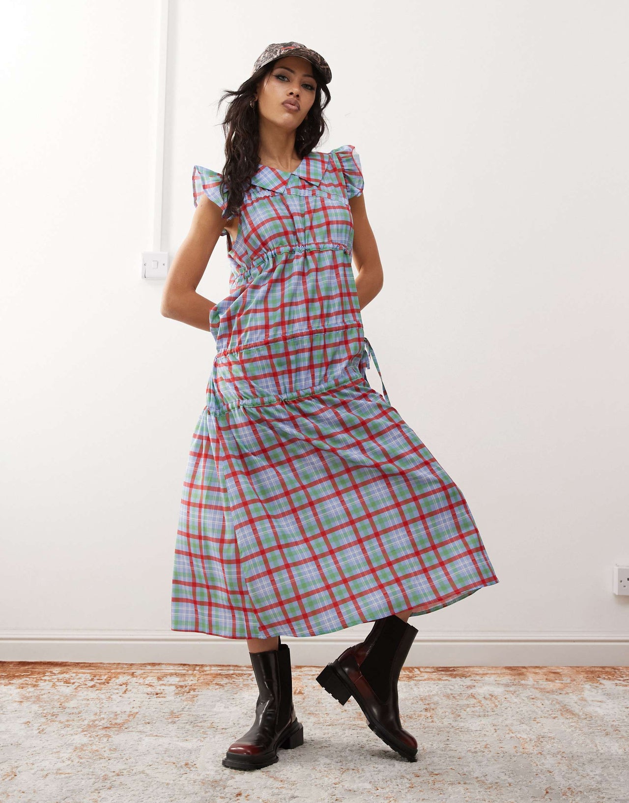 Reclaimed Vintage maxi dress with asymetric ruching and collar