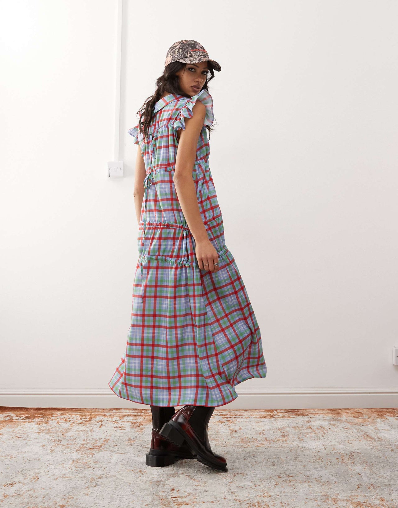 Reclaimed Vintage maxi dress with asymetric ruching and collar