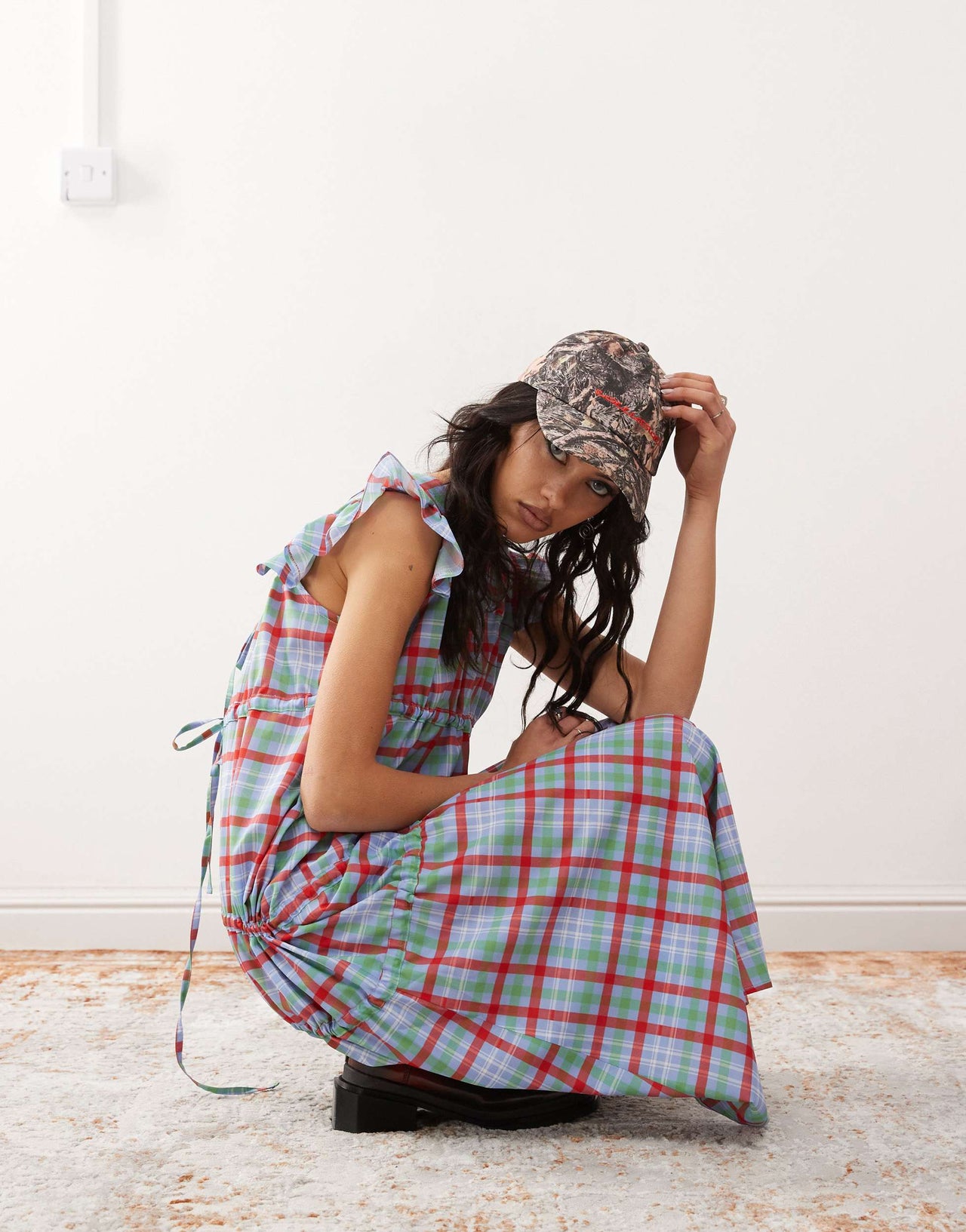 Reclaimed Vintage maxi dress with asymetric ruching and collar