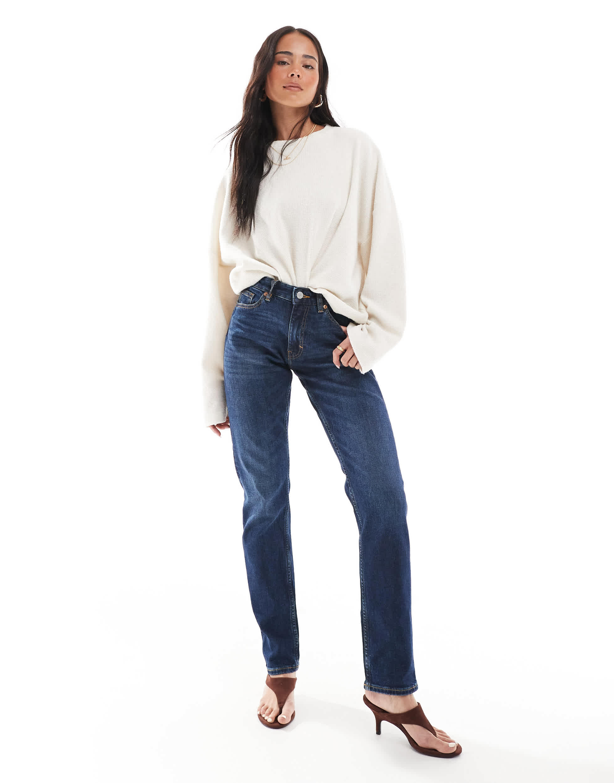 Monki Ako mid waist slim fit jeans in ocean blue