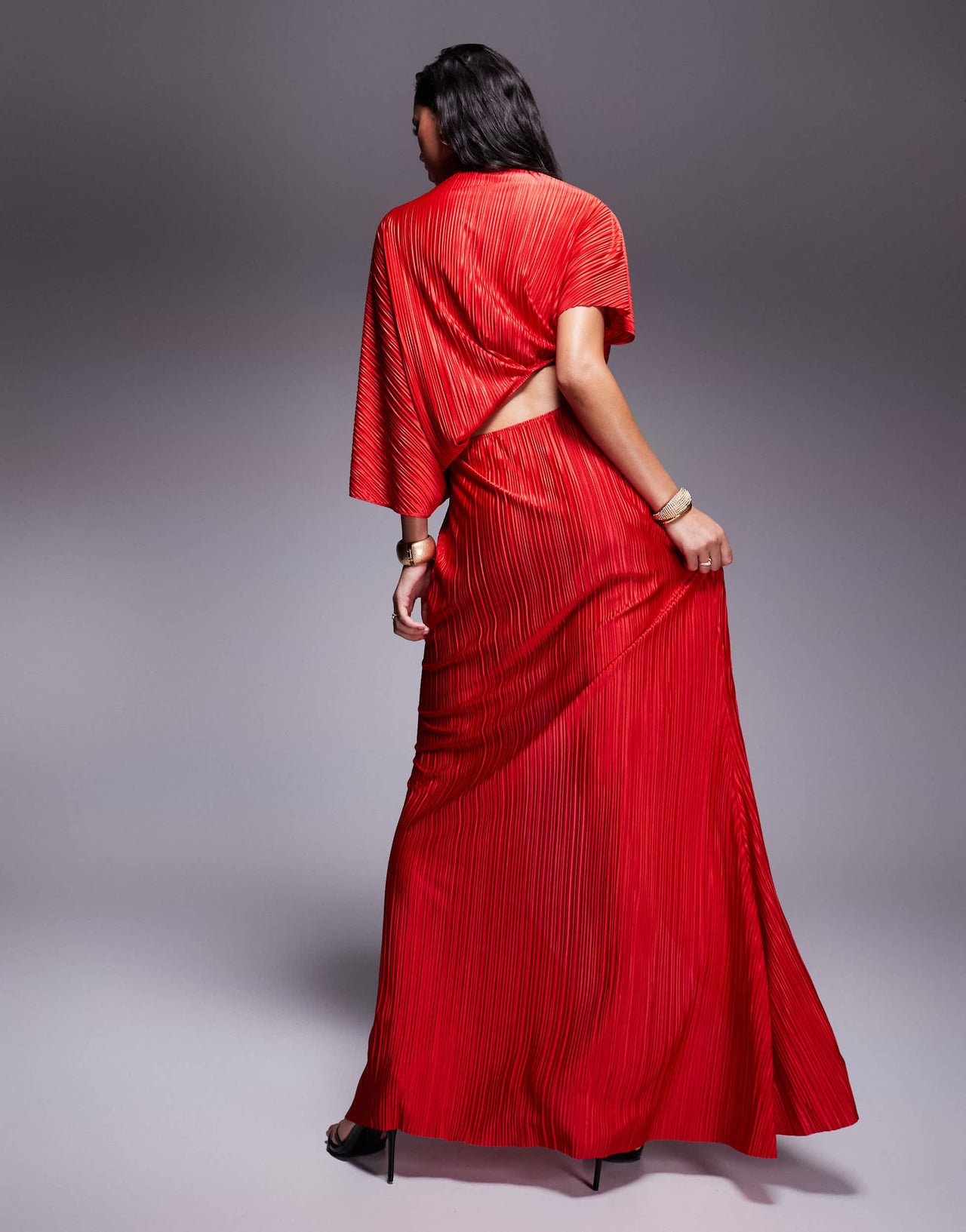 ASOS DESIGN Premium plisse fallen drape maxi dress with ruching in red