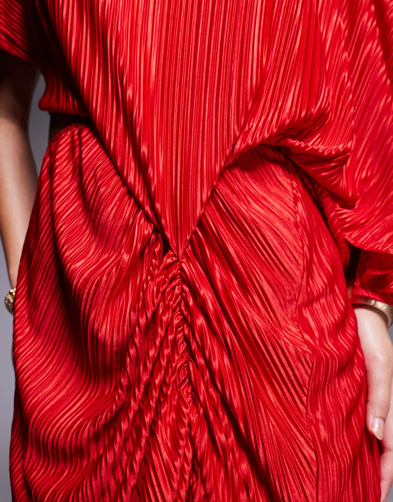 ASOS DESIGN Premium plisse fallen drape maxi dress with ruching in red