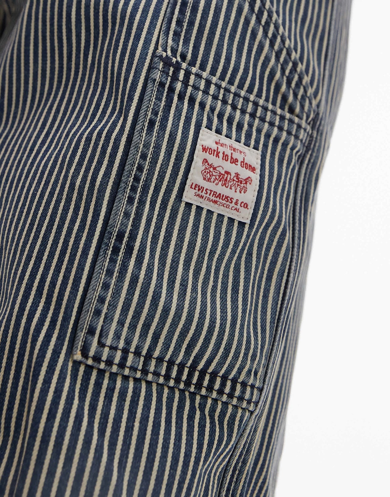 Levi's Workwear capsule 568 loose railroad stripe denim carpenter shorts in mid blue