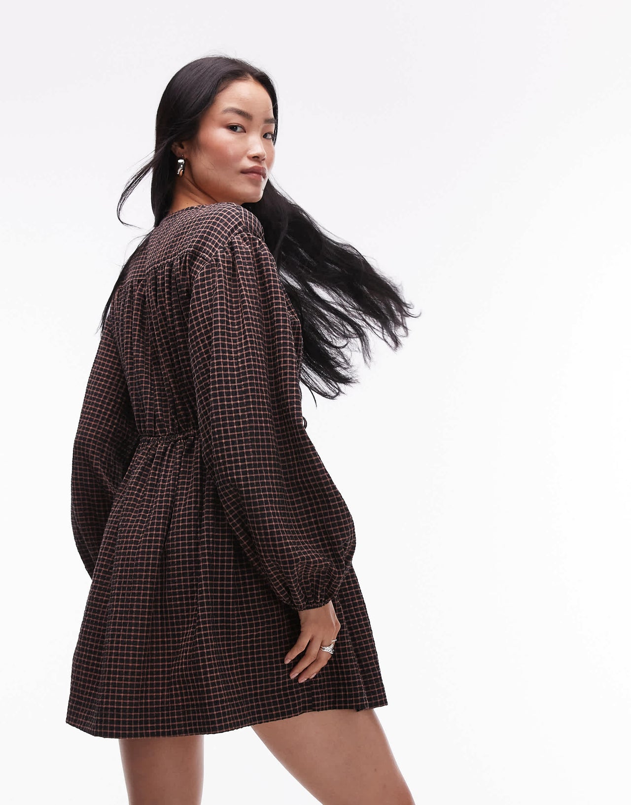 Topshop gathered bust mini dress in check