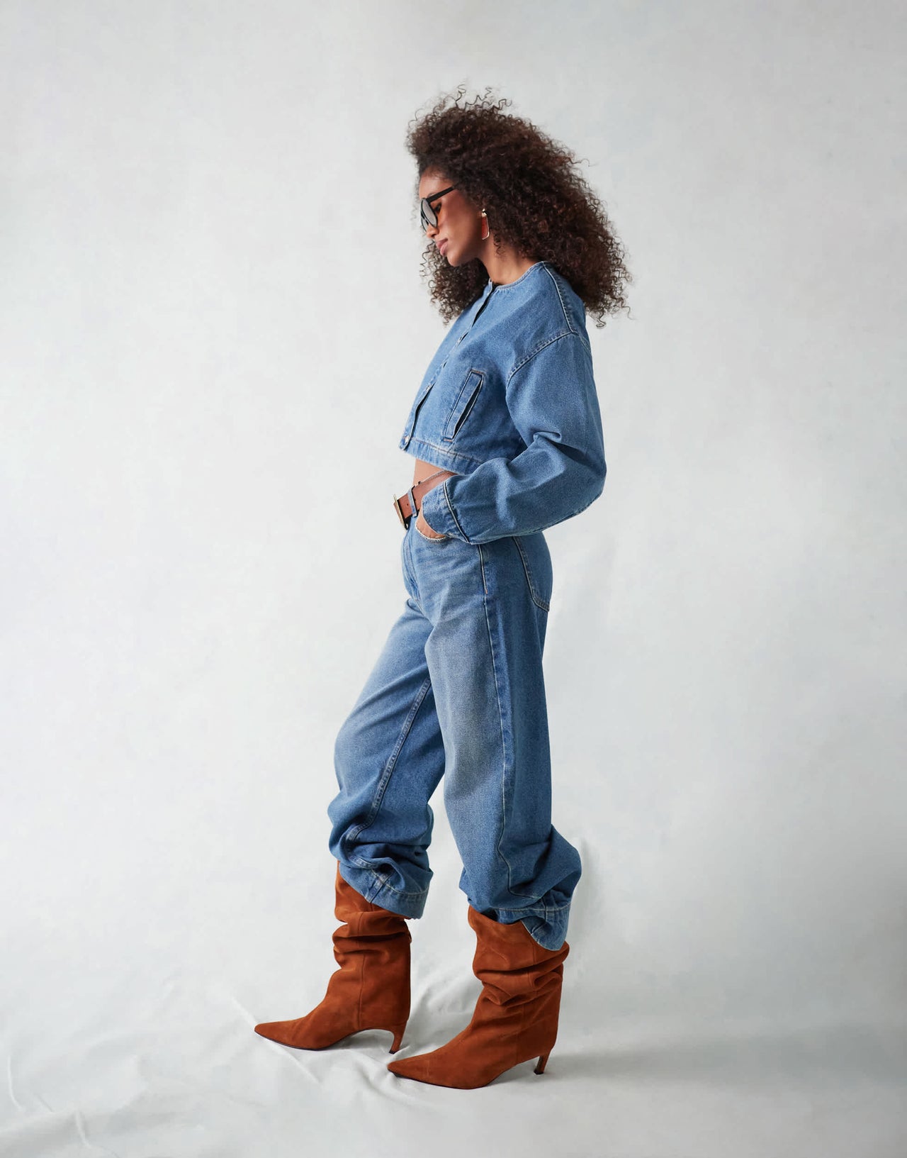 ASOS DESIGN wide leg jean with deep hem in mid blue