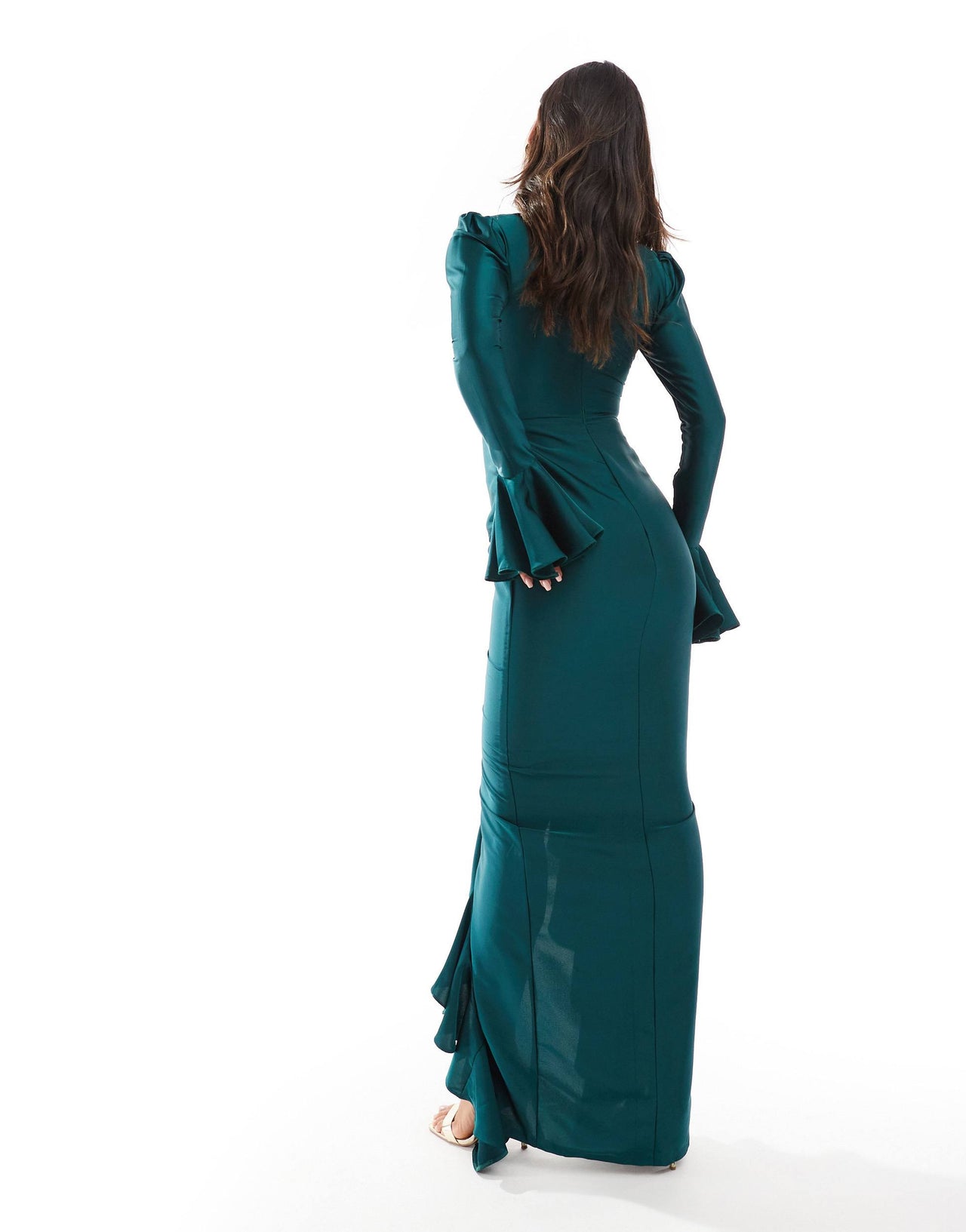 Jewel Jemila sweetheart neck maxi dress with front ruffle in emerald