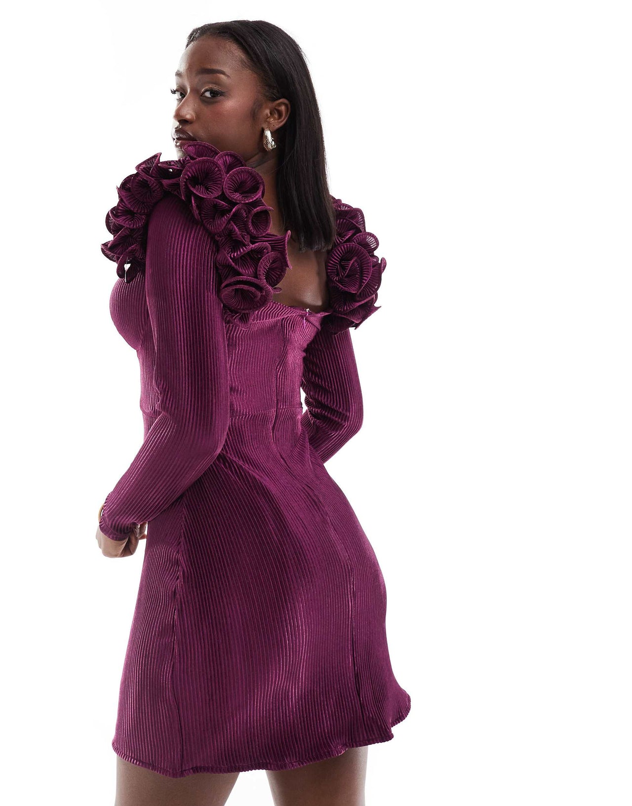 Jewel Jemila Meira plisse mini dress in plum