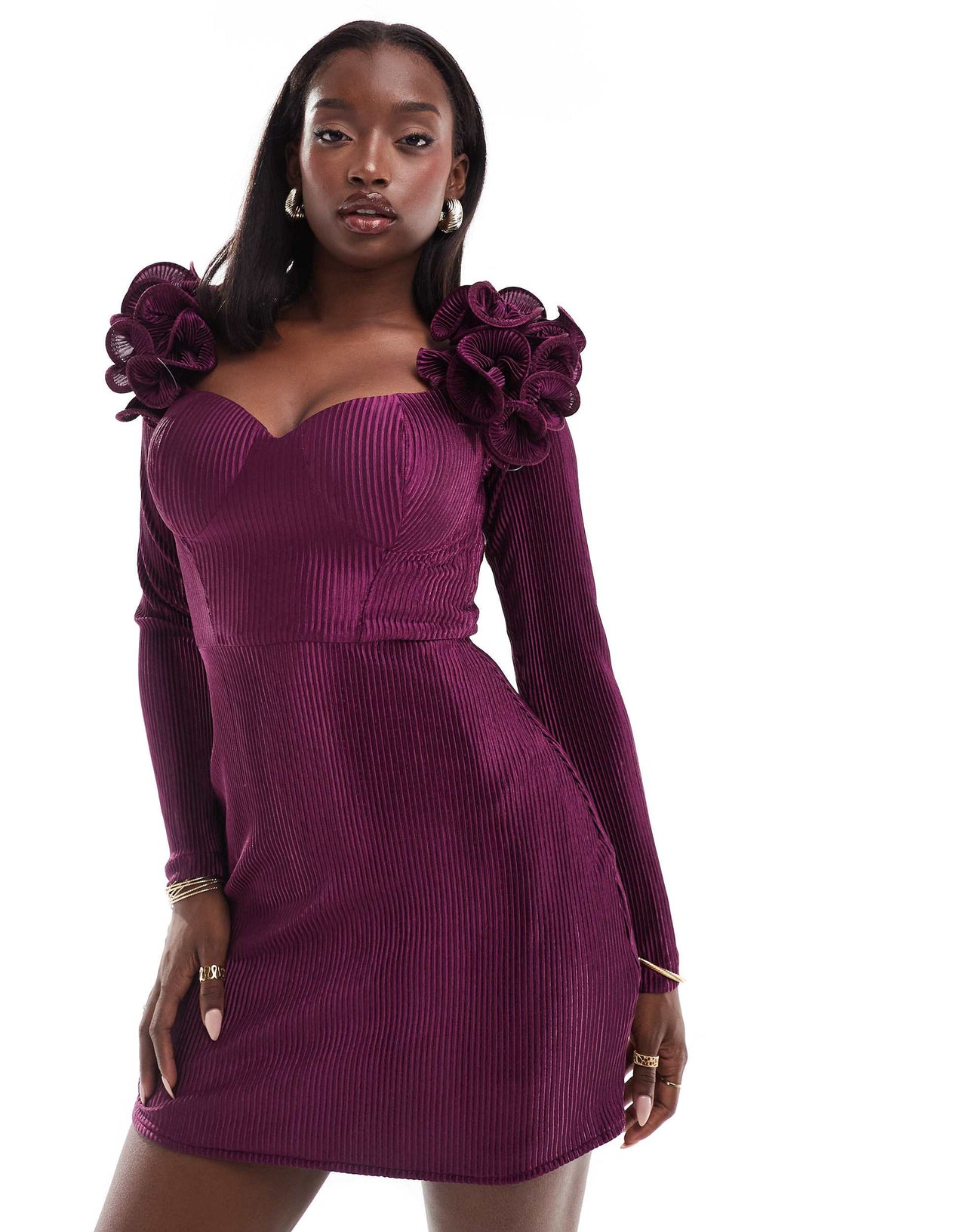 Jewel Jemila Meira plisse mini dress in plum