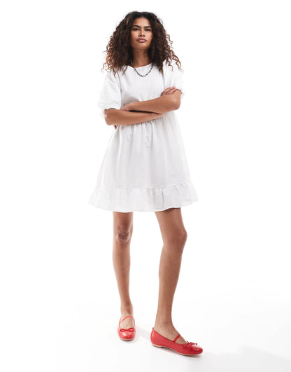 Monki short sleeve smock mini dress in white