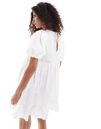Monki short sleeve smock mini dress in white